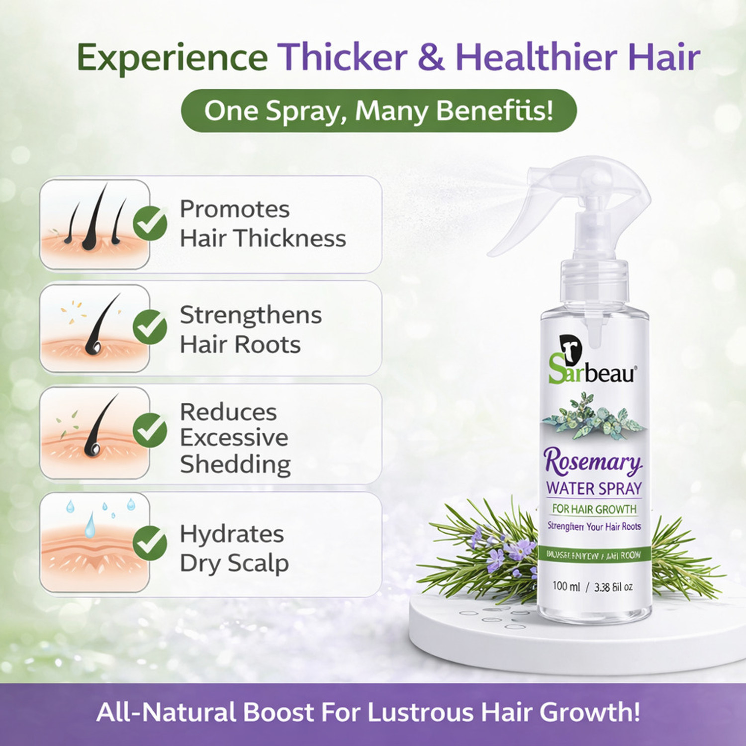 Image of Sarbeau Rosemary Water Spray for Hair Growth with Biotin and Argan 191