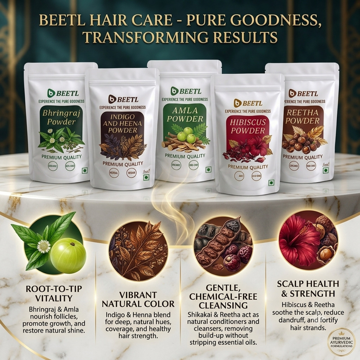 Image of BEETL Herbal Hair Care Powder| Amla Bhringraj Shikakai Reetha Hibiscus Indigo Heena