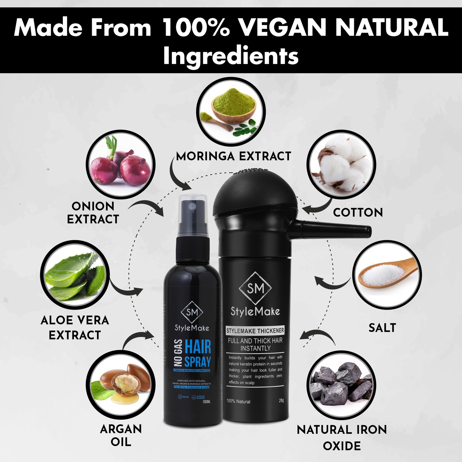 Image of StyleMake Hair Building Fiber + Pump + Lock Spray (Dark Brown 28g + 100 ml + Pump) Trio (128 g)