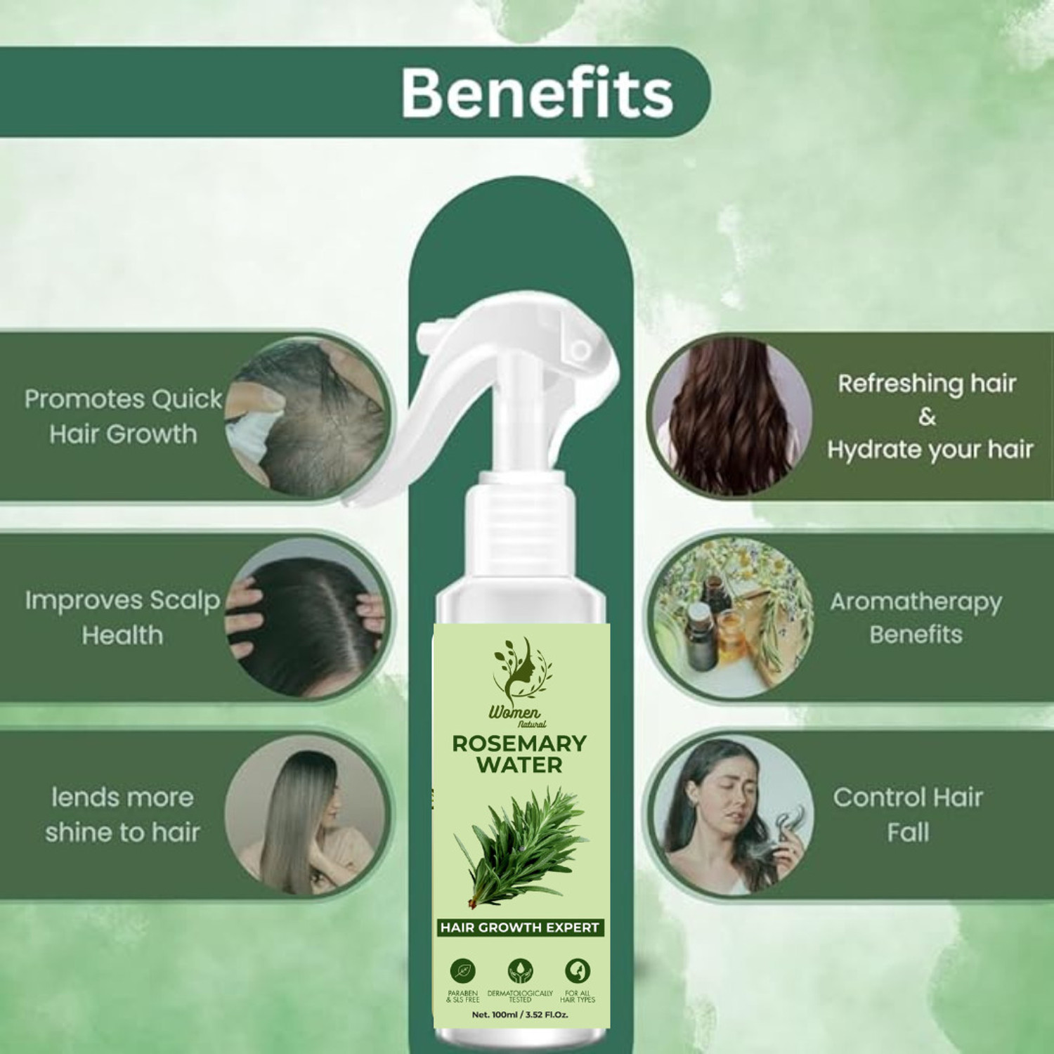 Image of women natural Rosemary Water Hair Spray for Hair Growth, Hair Fall Control 03