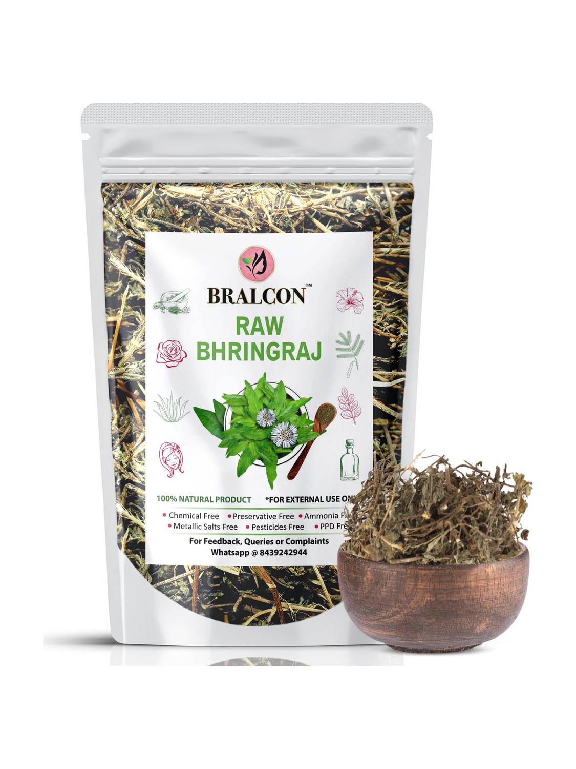 BRALCON Organic Raw Bhringraj -100g| 100 % Natural Bhringraj Dry Leaves for hair growth|