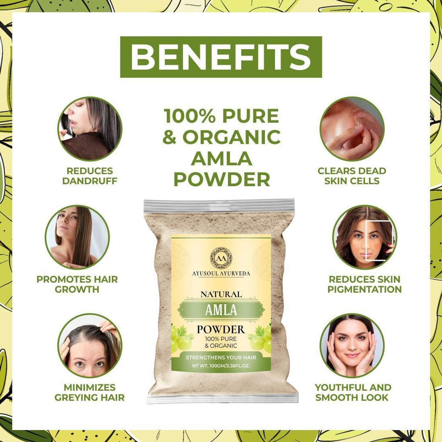 Image of Ayusoul Ayurveda Amla, Bhringraj, Shikakai, Reetha, Brahmi Hair Powder Pack, Mask for Hair Growth