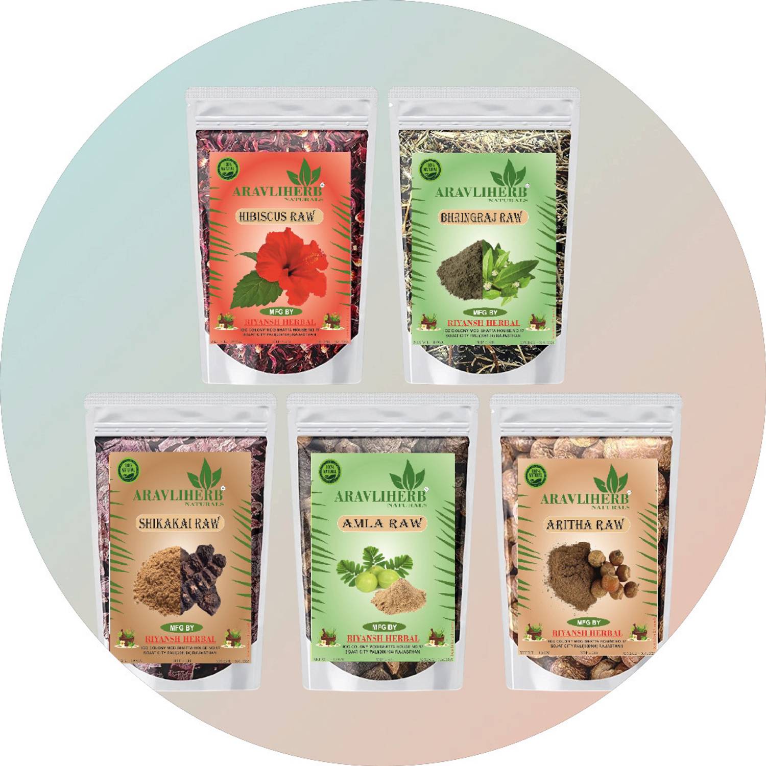 Aravliherb Amla Reetha Shikakai Bhringraj Hibiscus raw pure