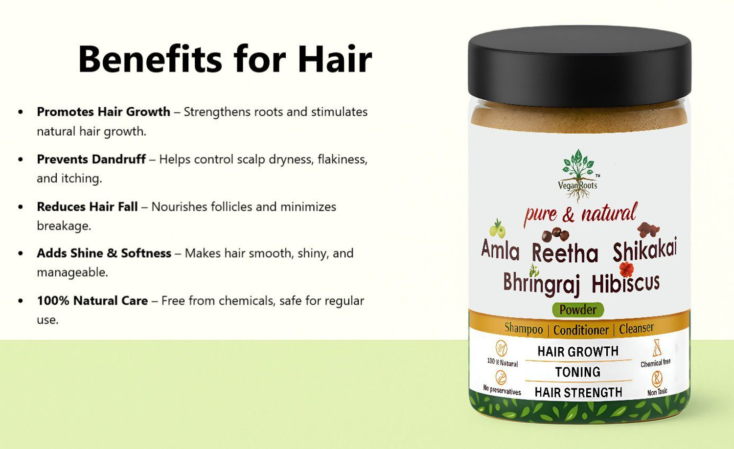 Image of VEGAN ROOTS Natural Shampoo with Amla Reetha Shikakai Bhringraj Hibiscus combo