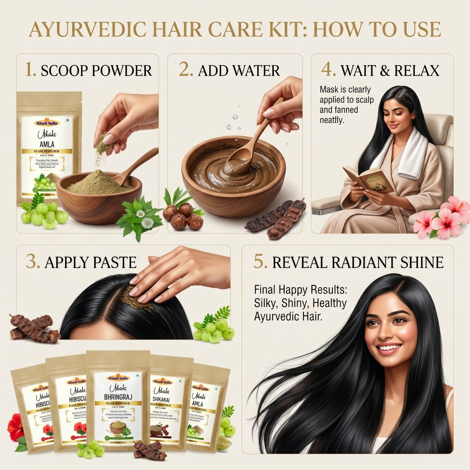 Image of Utkrisht Amla, Reetha, Shikakai, Bhringraj, Hibiscus Powder - Hair Pack Combo Pack