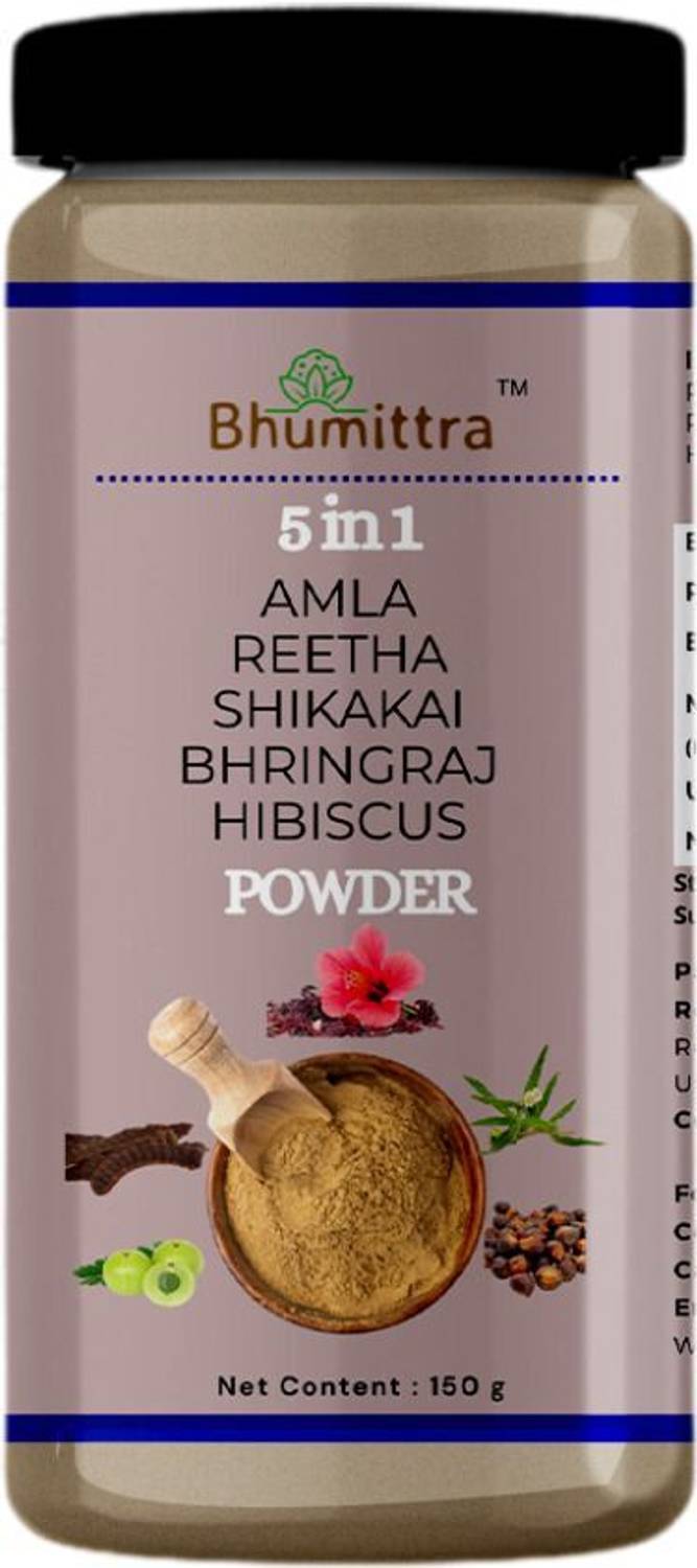 Bhumittra Amla Reetha Shikakai Bhringraj Hibiscus Powder 150 g | 5 in 1 Natural Powder