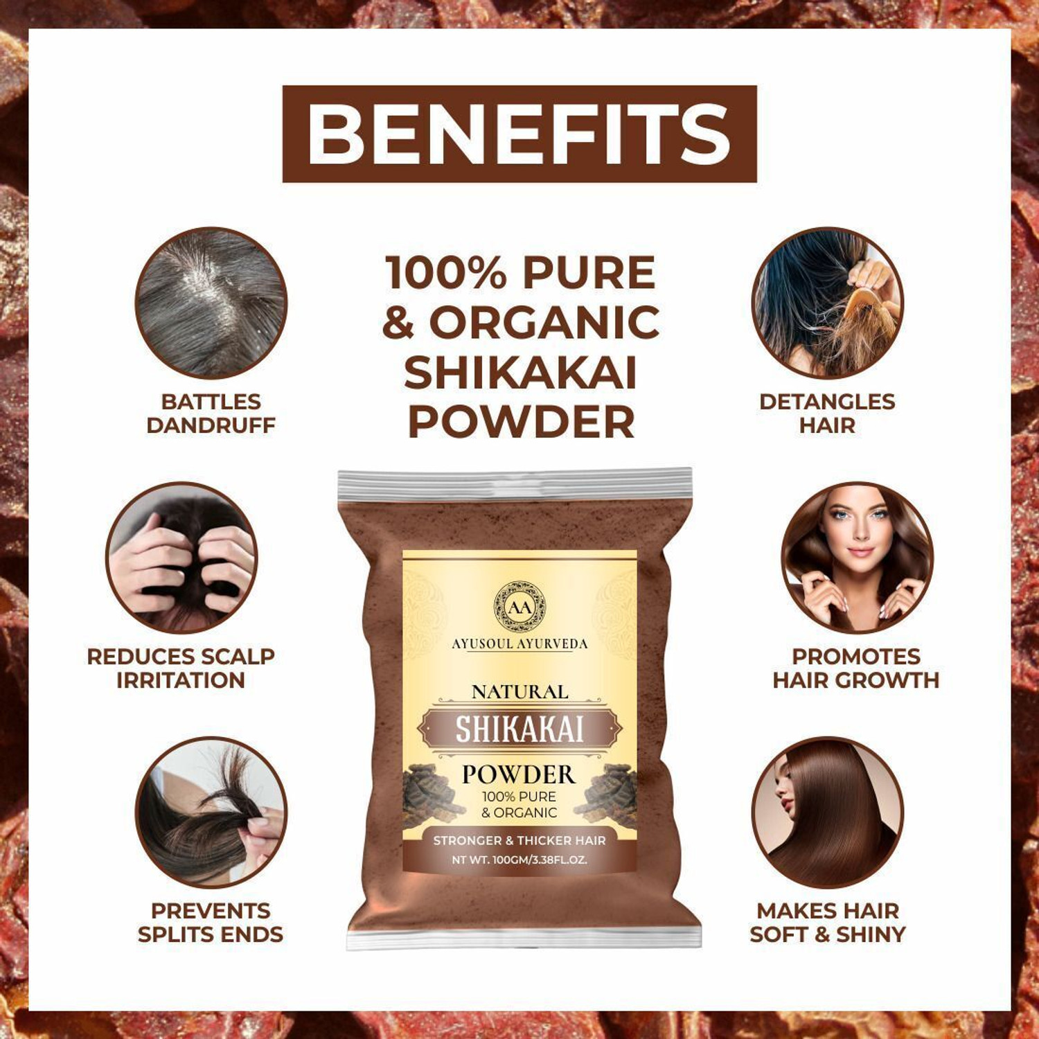 Image of Ayusoul Ayurveda Amla, Bhringraj, Shikakai, Reetha, Brahmi Hair Powder Pack, Mask for Hair Growth