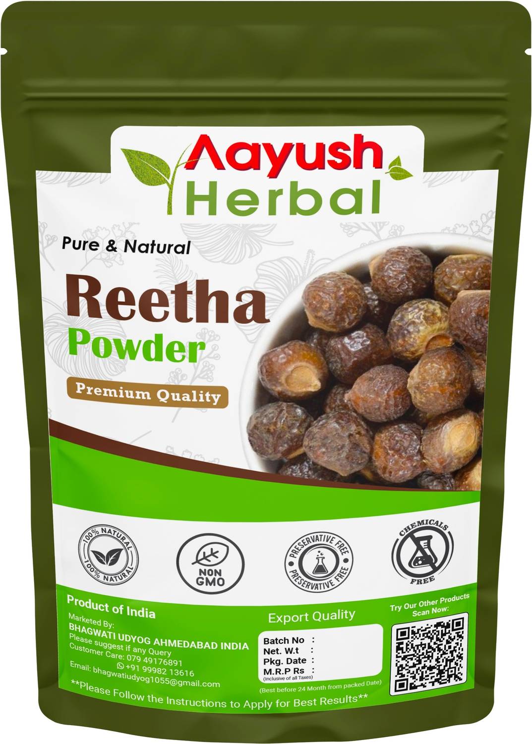 Aayush Herbal 100% Natural Reetha Powder For Hair, Scalp Treatment 100g