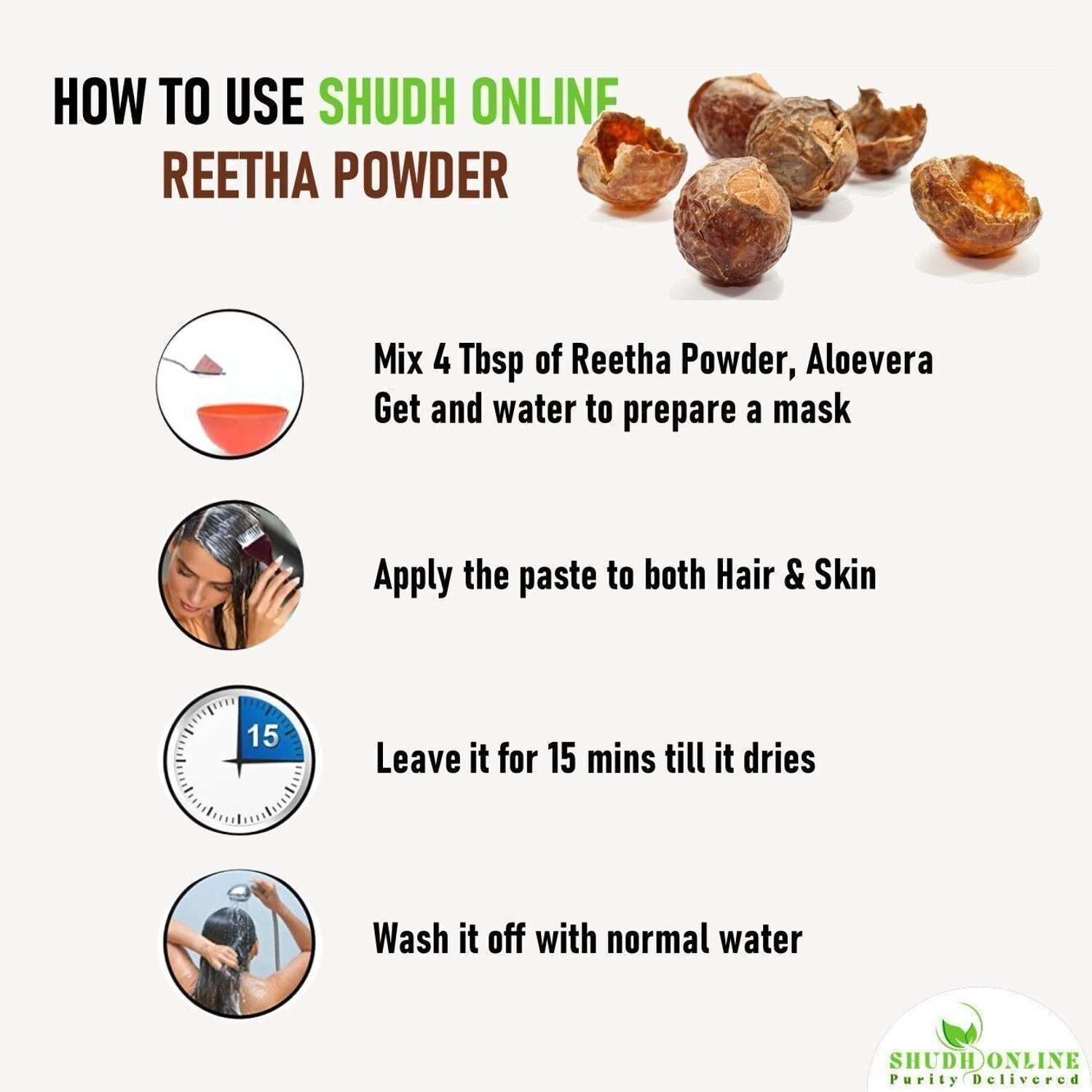 Image of Shudh Online Reetha Powder for Hair Growth Organic Seedless | Soapnut Powders | Kunkudukayalu