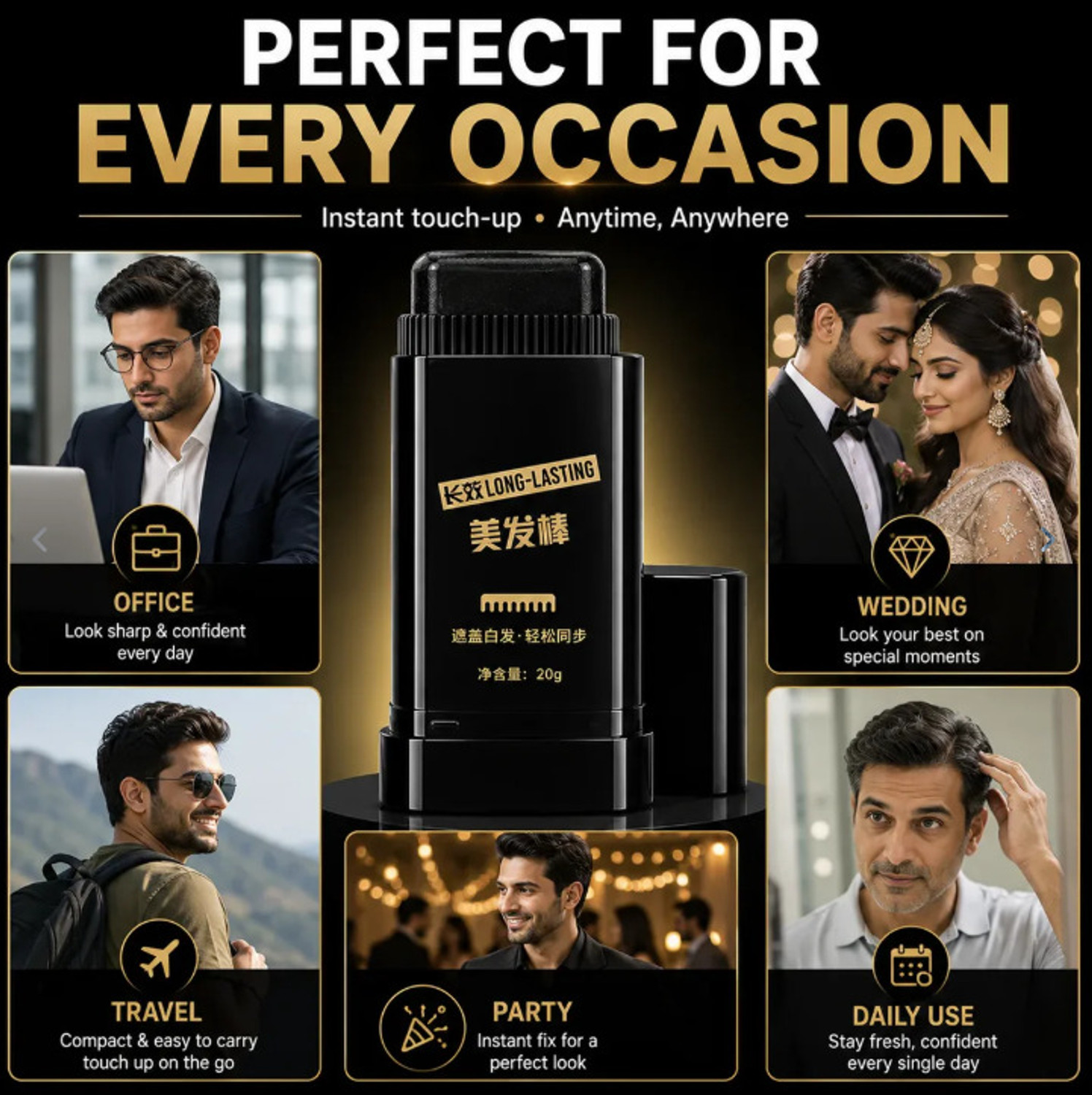 Image of Priemex Hair Color Stick - Instant Grey Hair Root Touch-Up Concealer for Men & Women