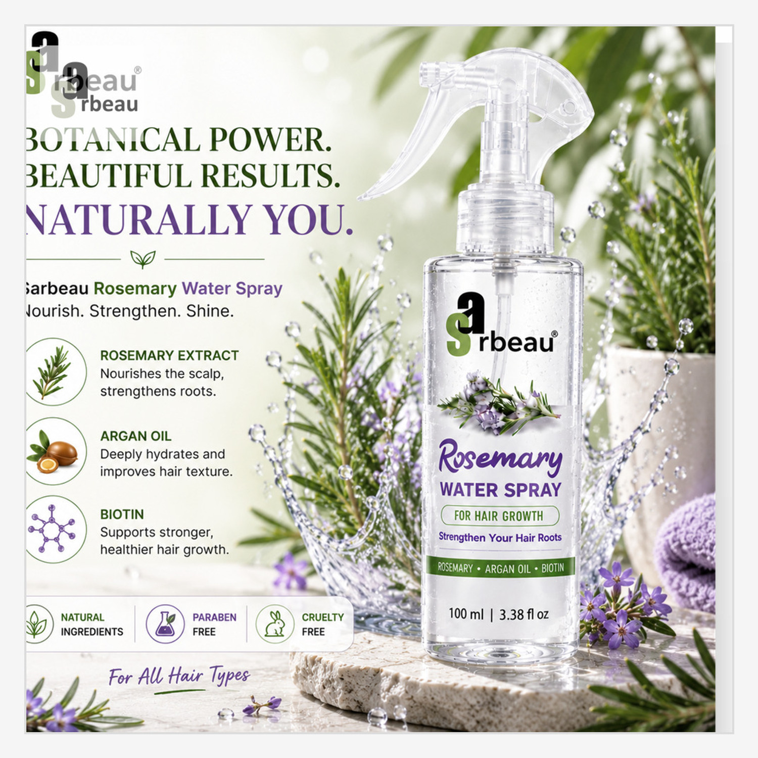 Image of Sarbeau Rosemary Water Spray for Hair Growth with Biotin and Argan 191