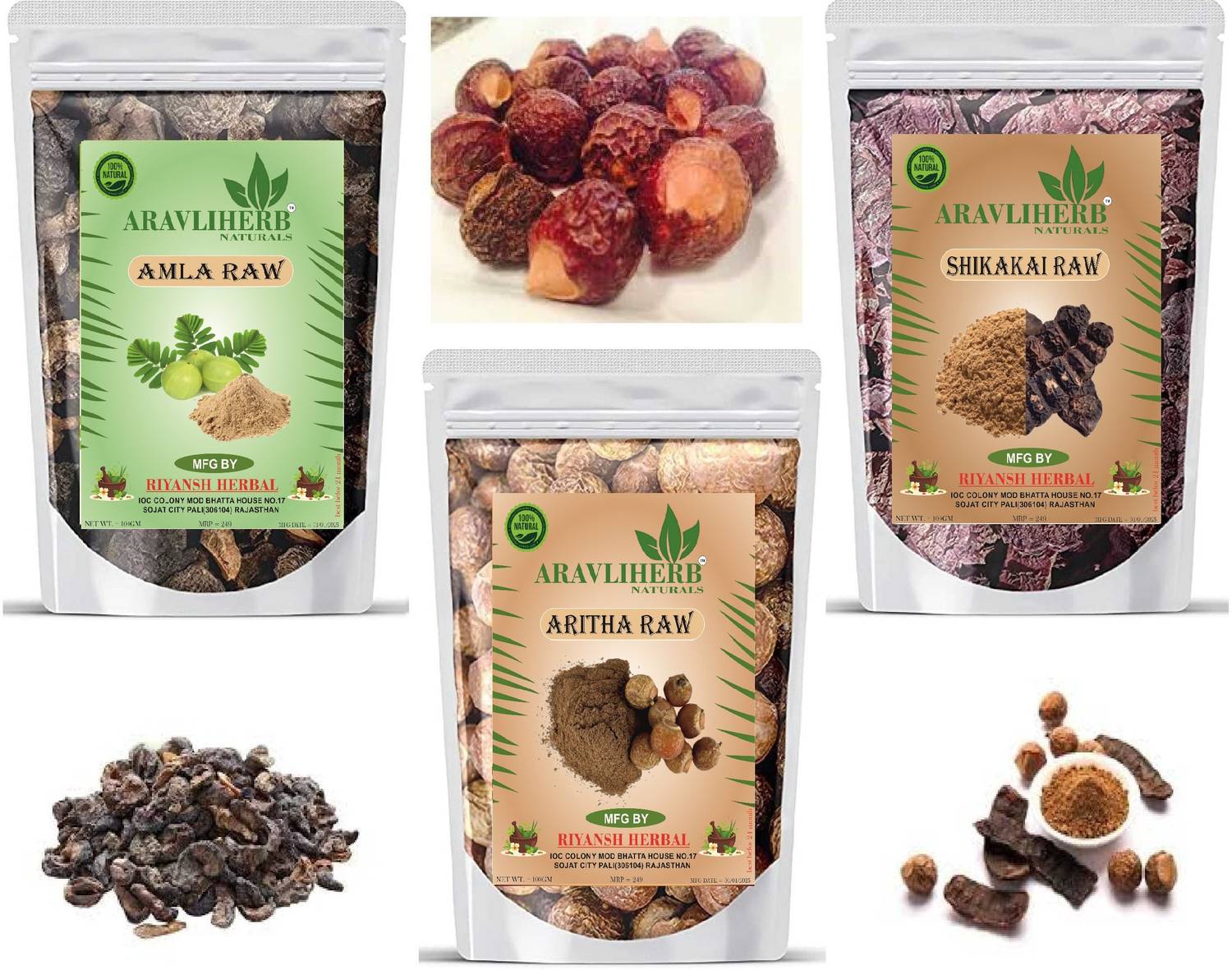 Aravliherb Natural Amla reetha shikakai raw pack of 3