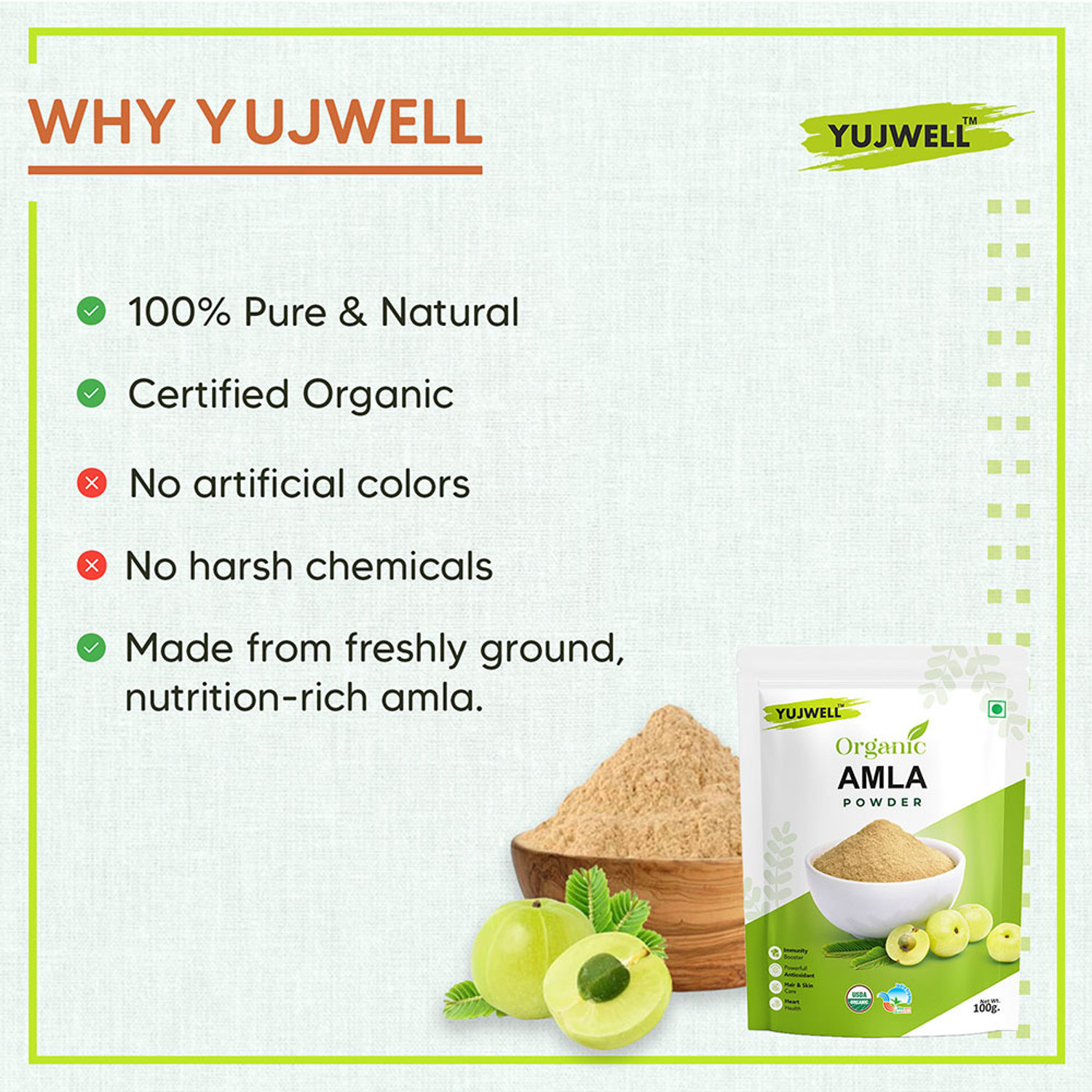 Image of YUJWELL Organic Amla Powder | Hair, Skin & Immunity Care (400 g)