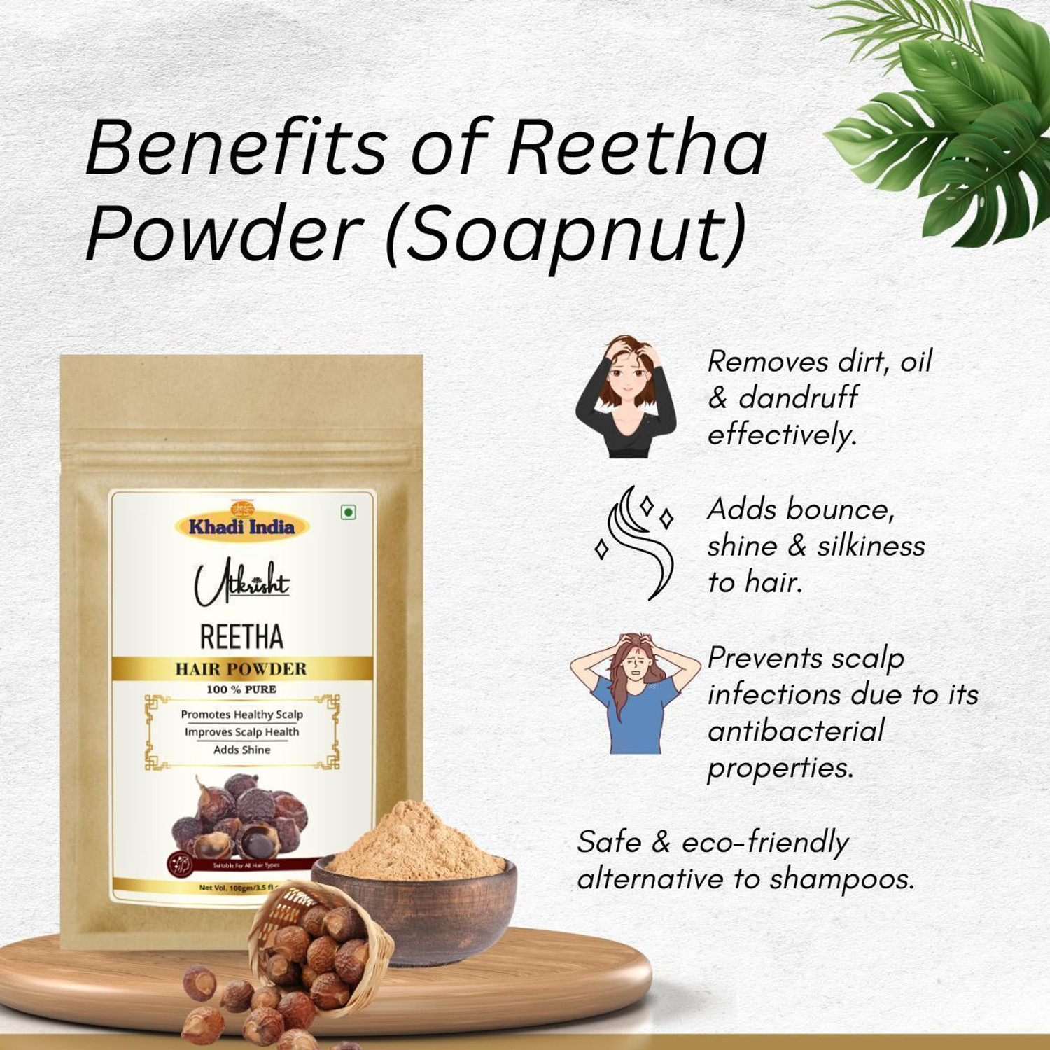Image of Utkrisht Khadi Amla, Reetha, Shikakai and Bhringraj Hair Growth and Conditioning Powder