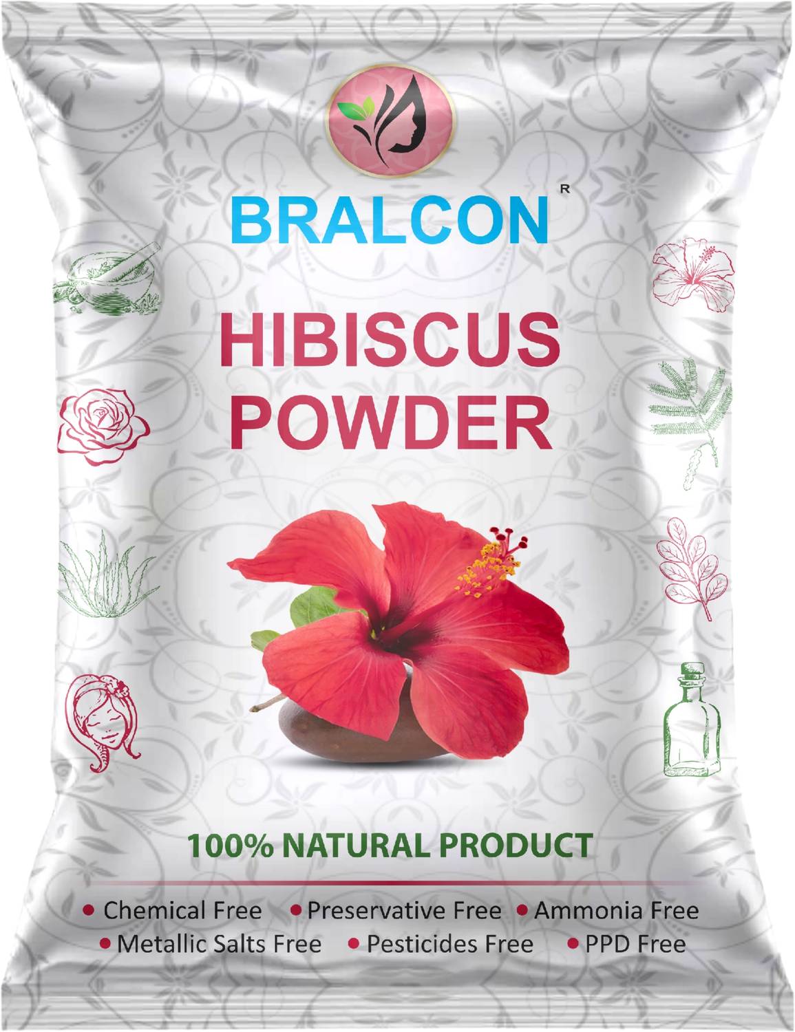 BRALCON Hibiscus Flower Powder for Face Pack, Hair Mask & Dry Scalp (100g)