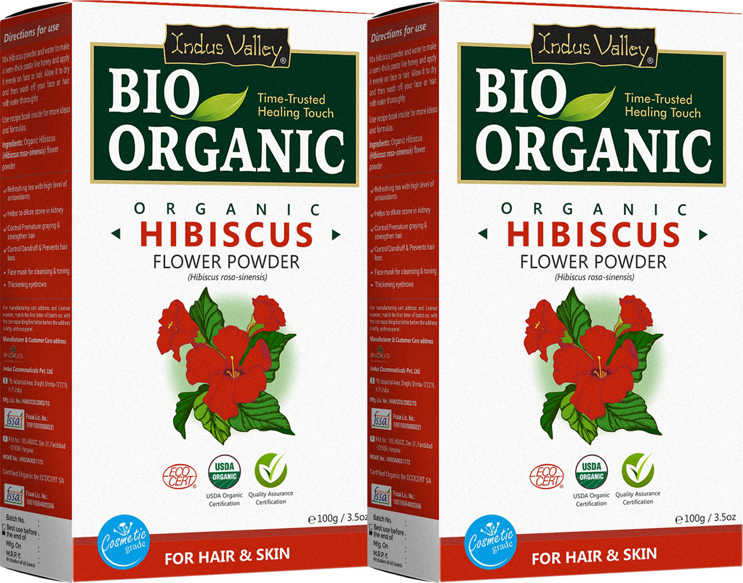 Indus Valley 100% Organic Hibiscus Powder - Twin Pack