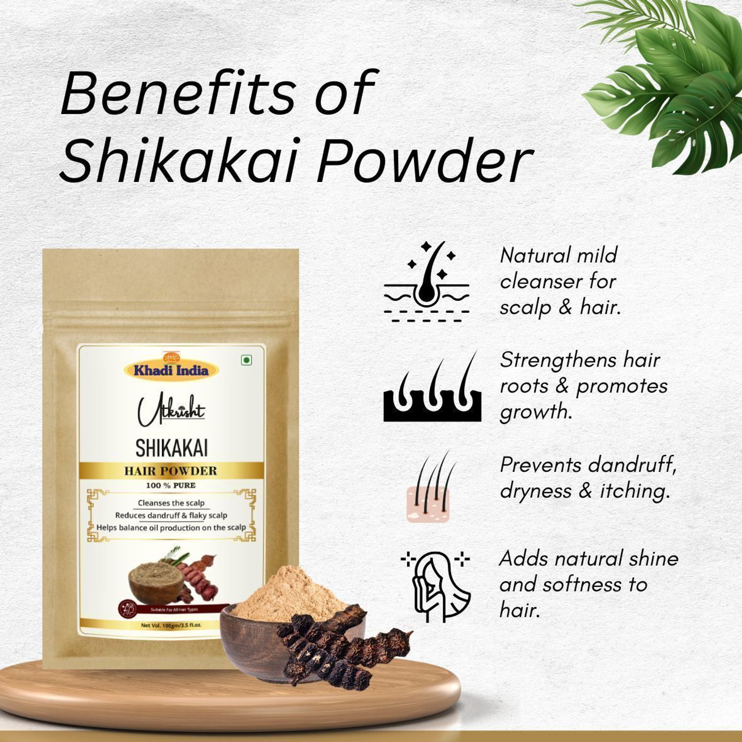 Image of Utkrisht Khadi Amla, Reetha, Shikakai and Bhringraj Hair Growth and Conditioning Powder