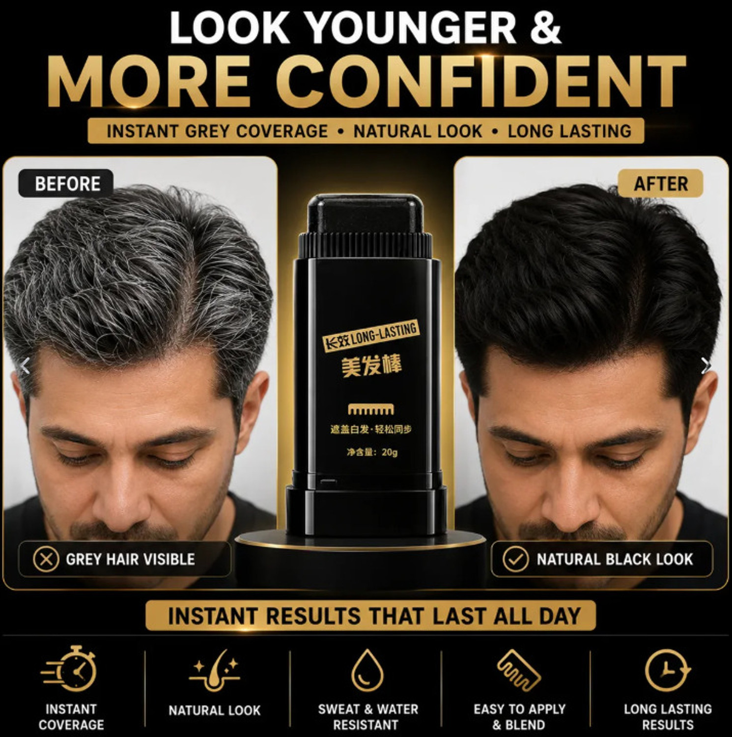 Image of Priemex Hair Color Stick - Instant Grey Hair Root Touch-Up Concealer for Men & Women