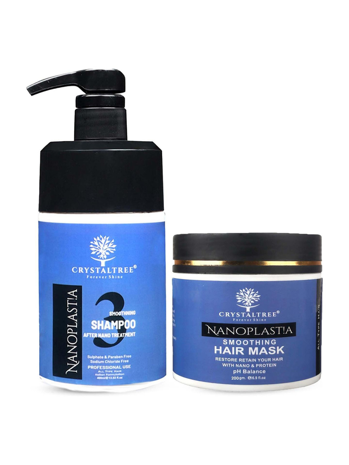 Crystal Care Nanoplastia Shampoo & Hair Mask Combo | Frizz-Free, Shine, Repair – 400ml+200g