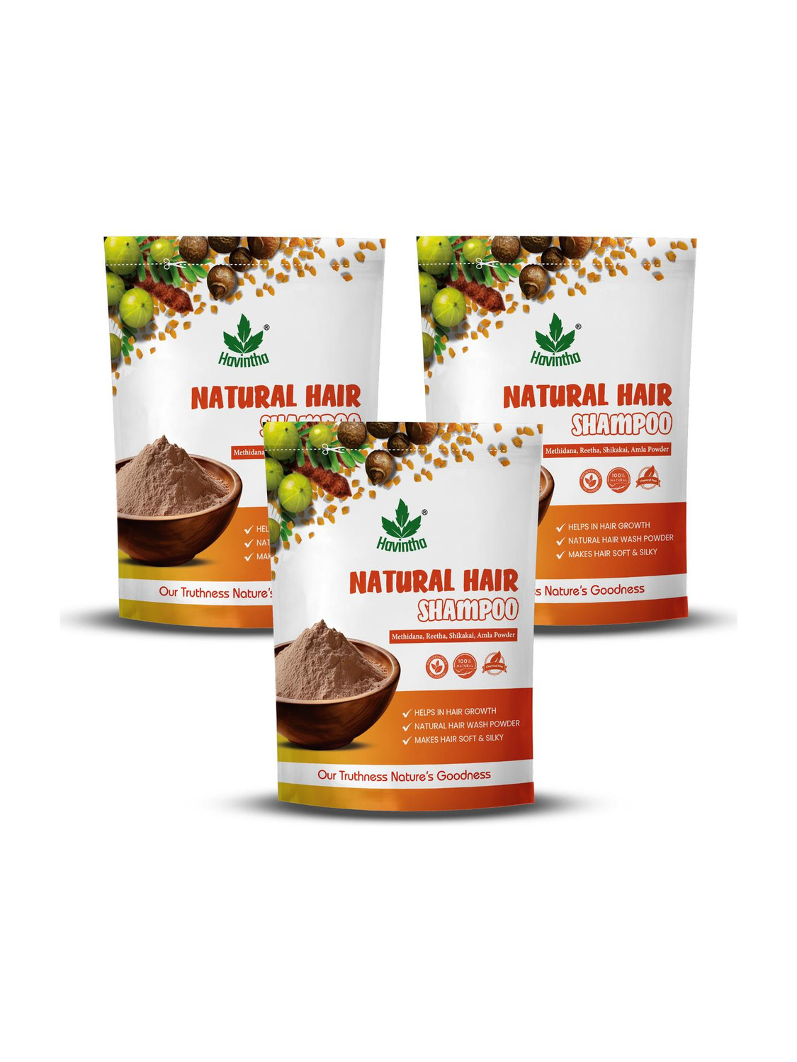 Havintha Natural Hair Shampoo with Amla, Reetha, Shikakai and Methi dana - 227 Grams (Advanced shampoo) (Pack of 3)