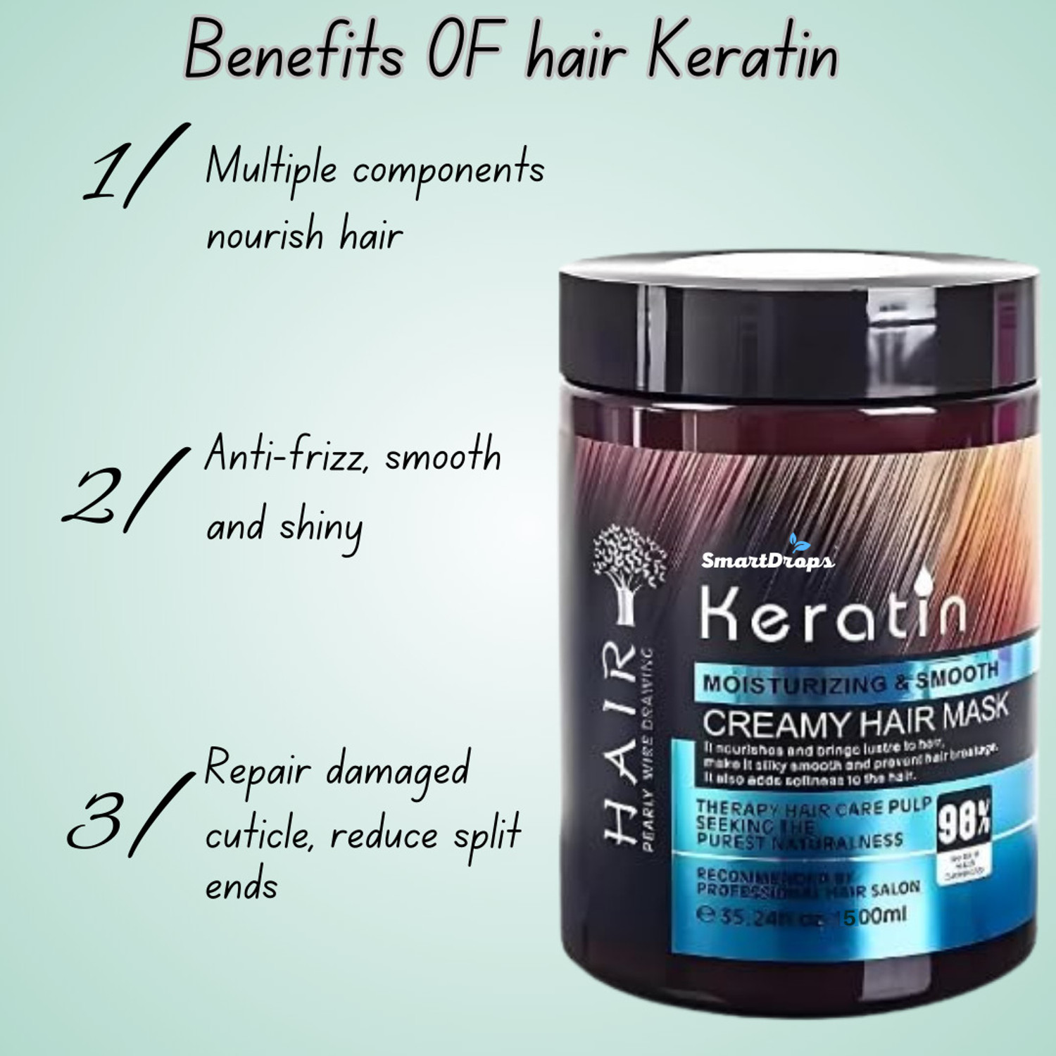Image of smartdrops Keratin Hair Mask for Moisturizing & Smooth Hair, (Pack of 1) (500 g)