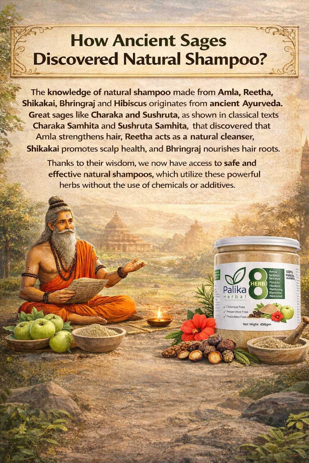 Image of Palika Herbal Amla Reetha Shikakai Bhringraj Hibiscus Rosemary & Methi Natural Shampoo Powder