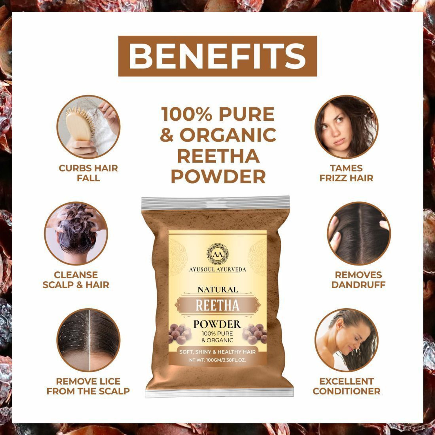 Image of Ayusoul Ayurveda Amla, Bhringraj, Shikakai, Reetha, Brahmi Hair Powder Pack, Mask for Hair Growth