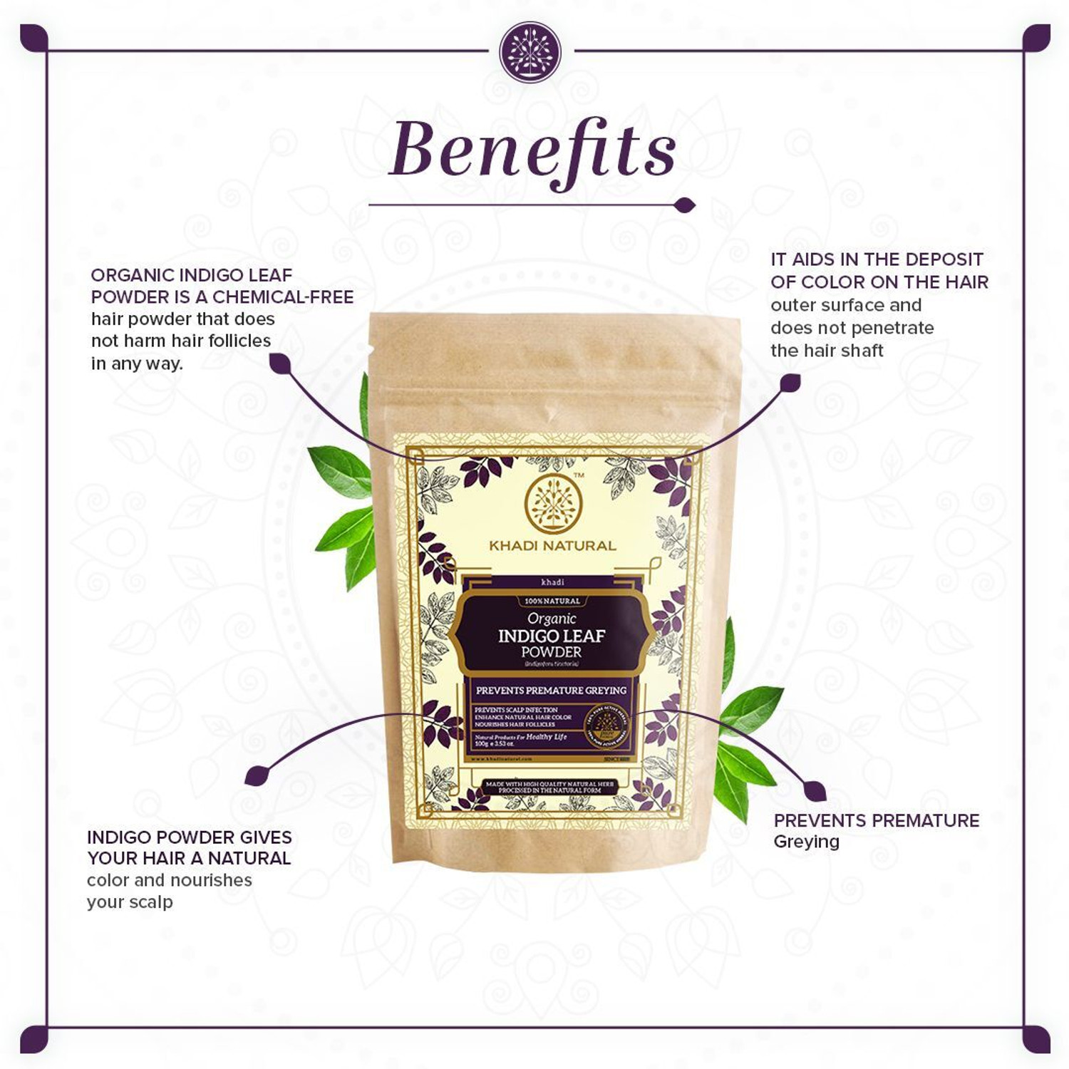 Image of KHADI NATURAL Indigo Leaf Powder for Natural Hair Care Use Daily Pack (100 g)