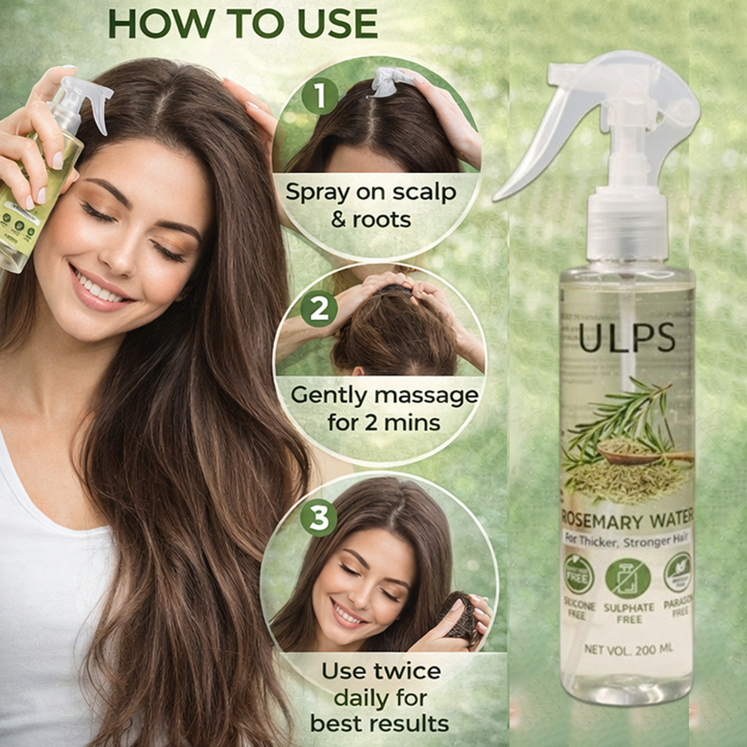 Image of Mornlix U-ALPS Ayurvedic Rosemary Water Spray for Hair Growth and Thickness