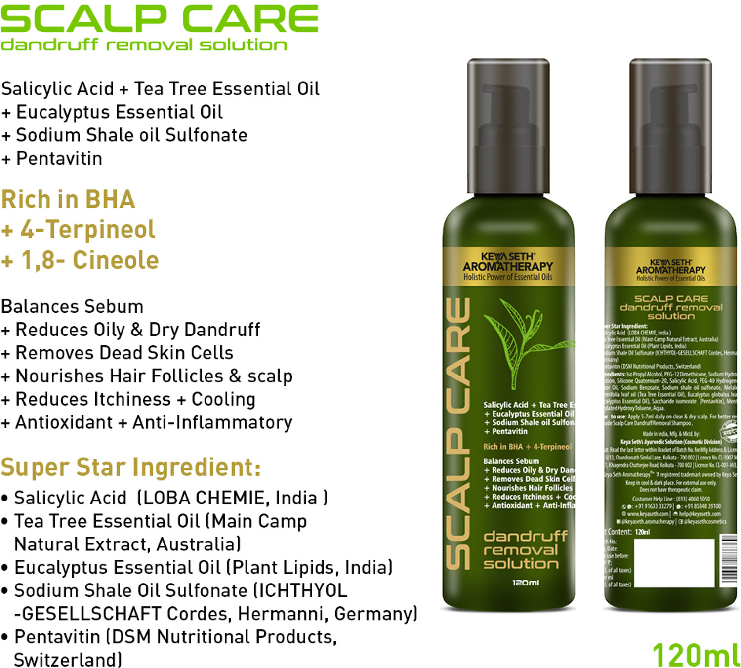 Image of KEYA SETH AROMATHERAPY Scalp Care Treatment Kit with Salicylic Acid Tea Tree Oil, Dandruff & Oily Scalp