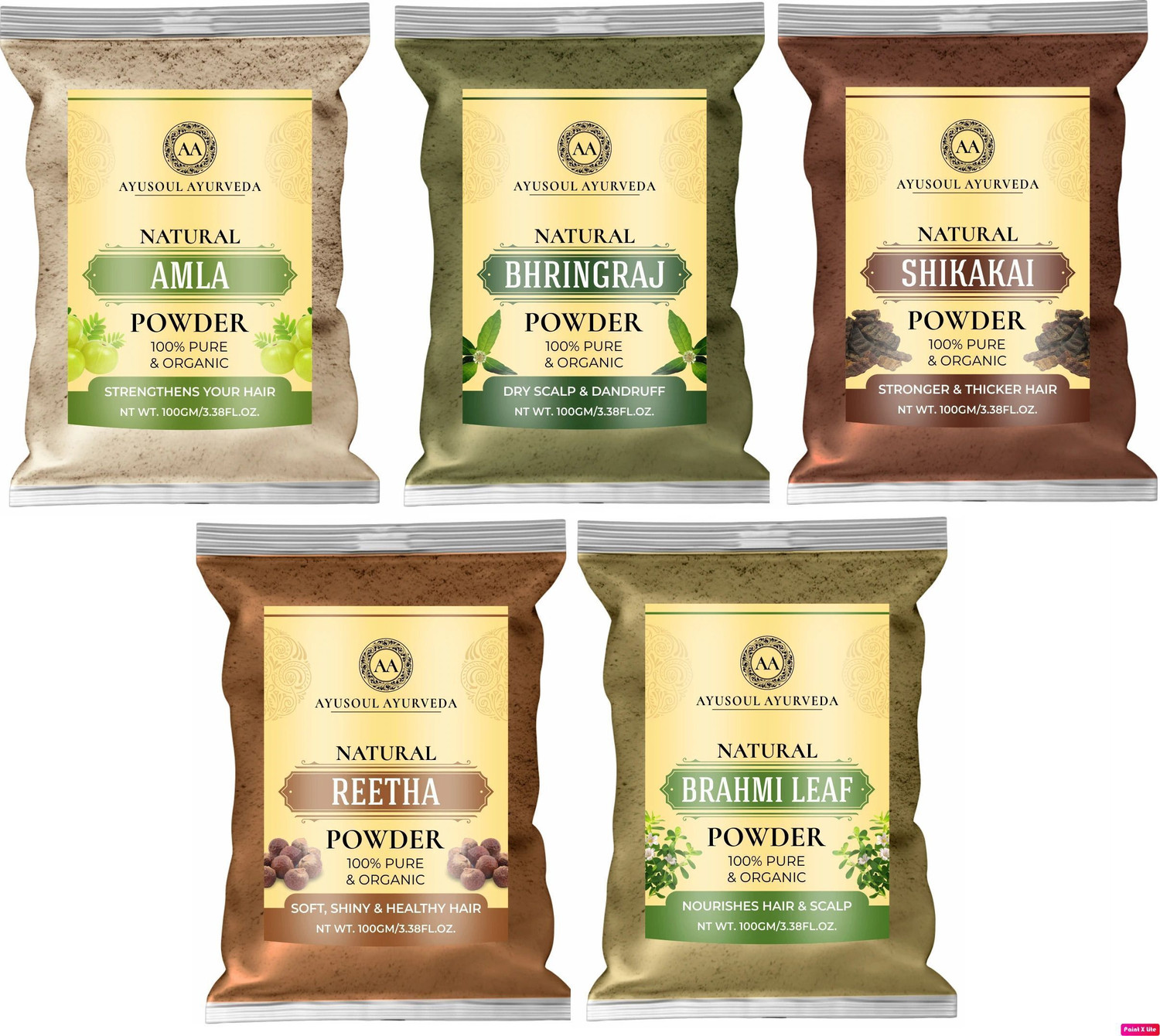 Image of Ayusoul Ayurveda Amla, Bhringraj, Shikakai, Reetha, Brahmi Hair Powder Pack, Mask for Hair Growth