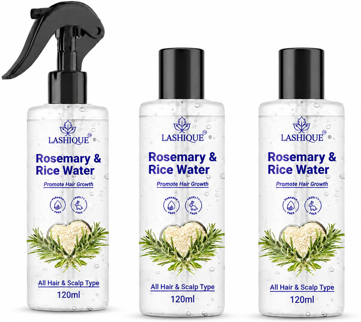 Image of Lashique Rose Mary & Rice Water Hair Spray (Pack of 3)
