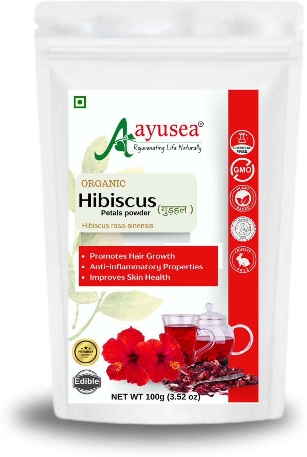 AYUSEA Pure Hibiscus powder for hair growth and glowing skin ; Edible A grade 100gm