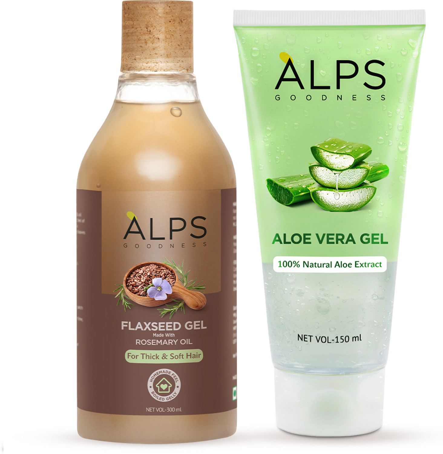 Alps Goodness Hair & Skin Kit: Aloe Vera Gel 150ml & Rosemary, Hibiscus and Flaxseed Gel 300ml