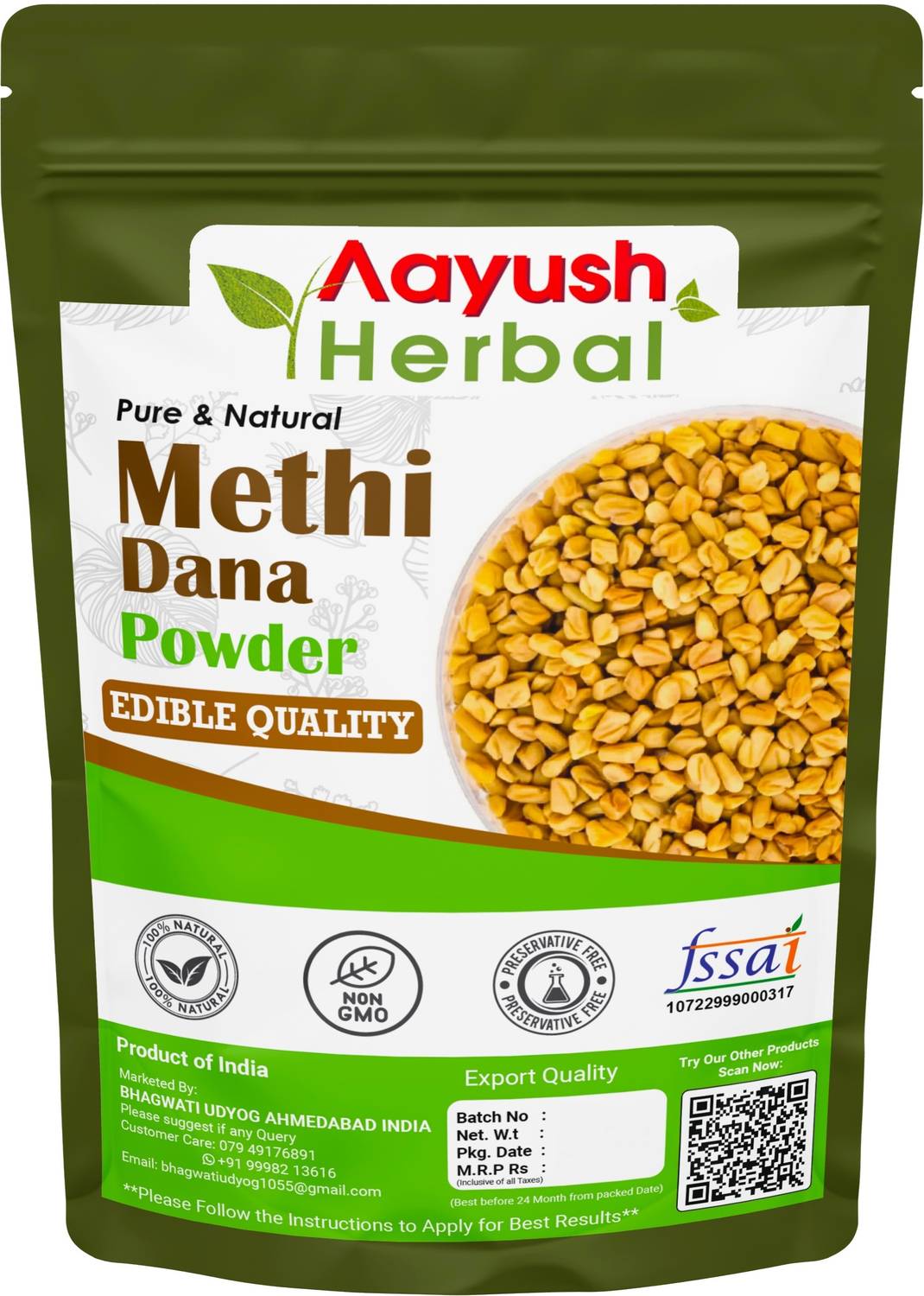 Aayush Herbal Fenugreek Powder (Methi DANA Powder)100% Natural for Hair Growth 100g