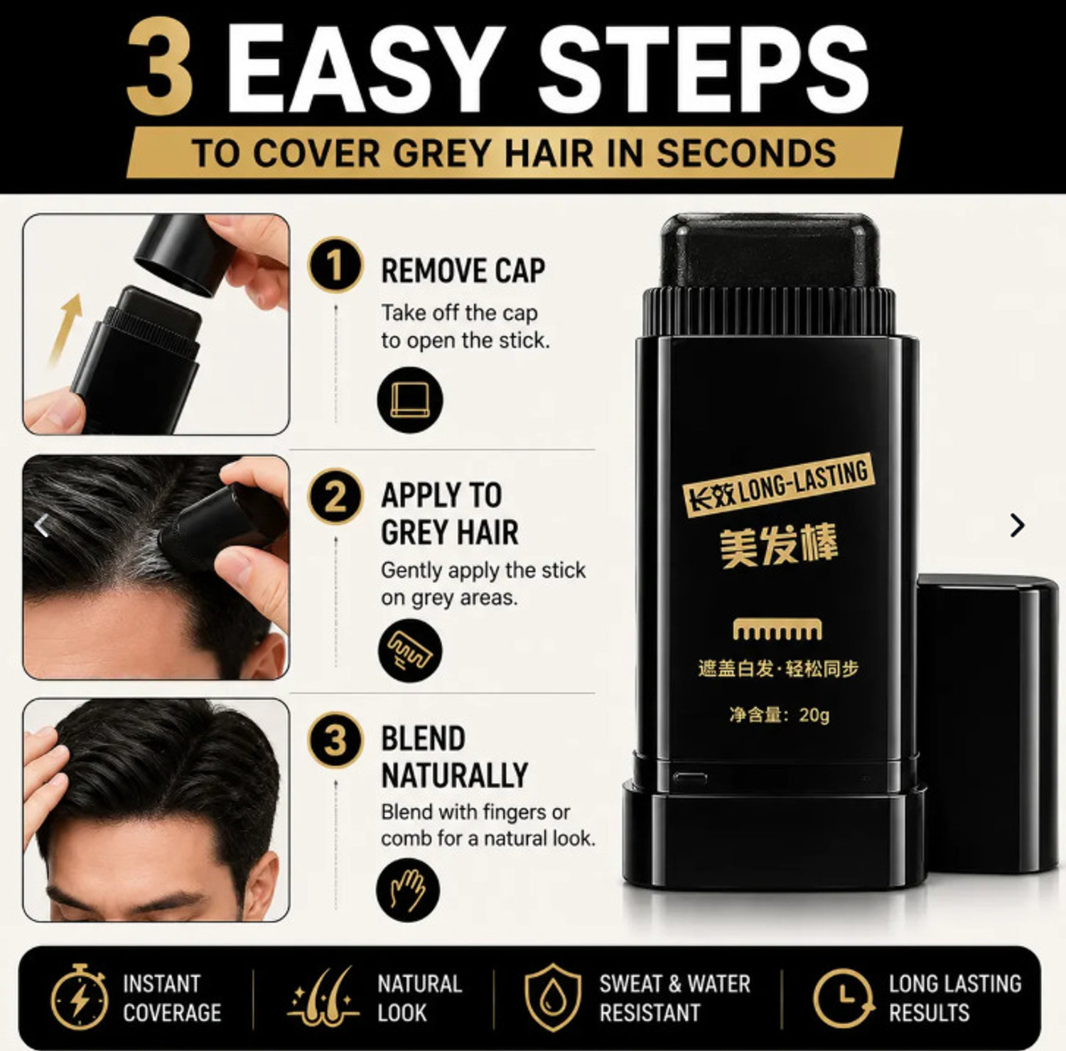 Image of Priemex Hair Color Stick - Instant Grey Hair Root Touch-Up Concealer for Men & Women