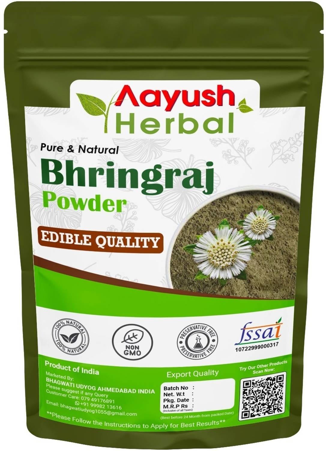 Aayush Herbal 100% Natural Organic Bhringraj Powder For Hair Growth 100g