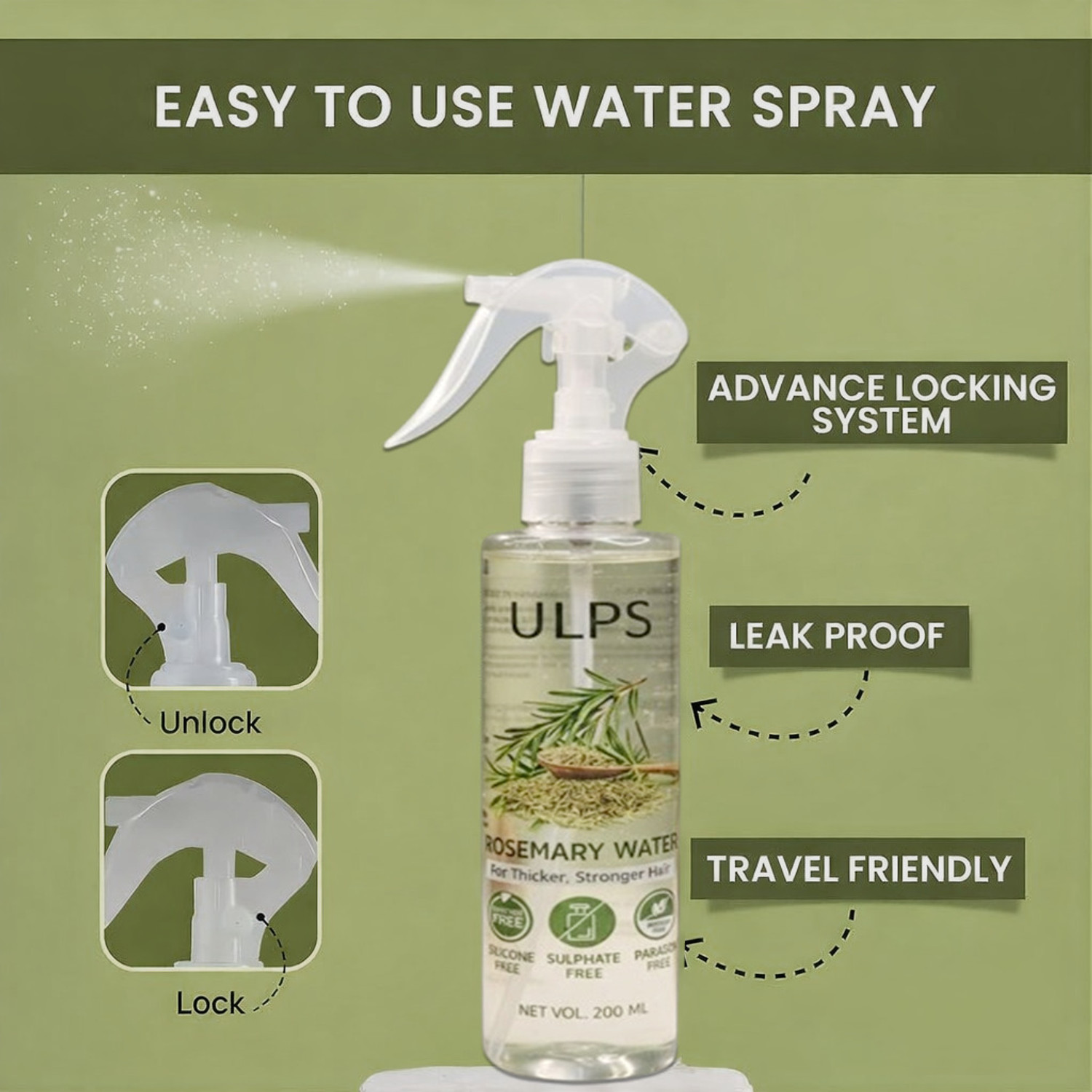 Image of Mornlix U-ALPS Ayurvedic Rosemary Water Spray for Hair Growth and Thickness