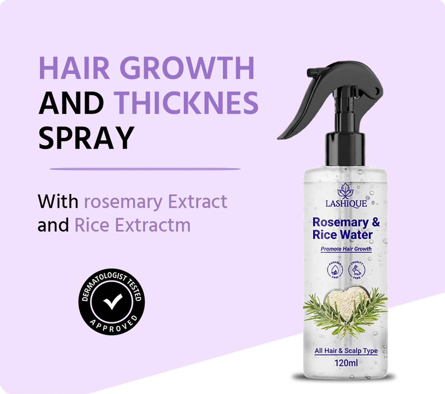 Image of Lashique Rosemary & Rice Water Spray | Hair Growth & Reduce Hairfall