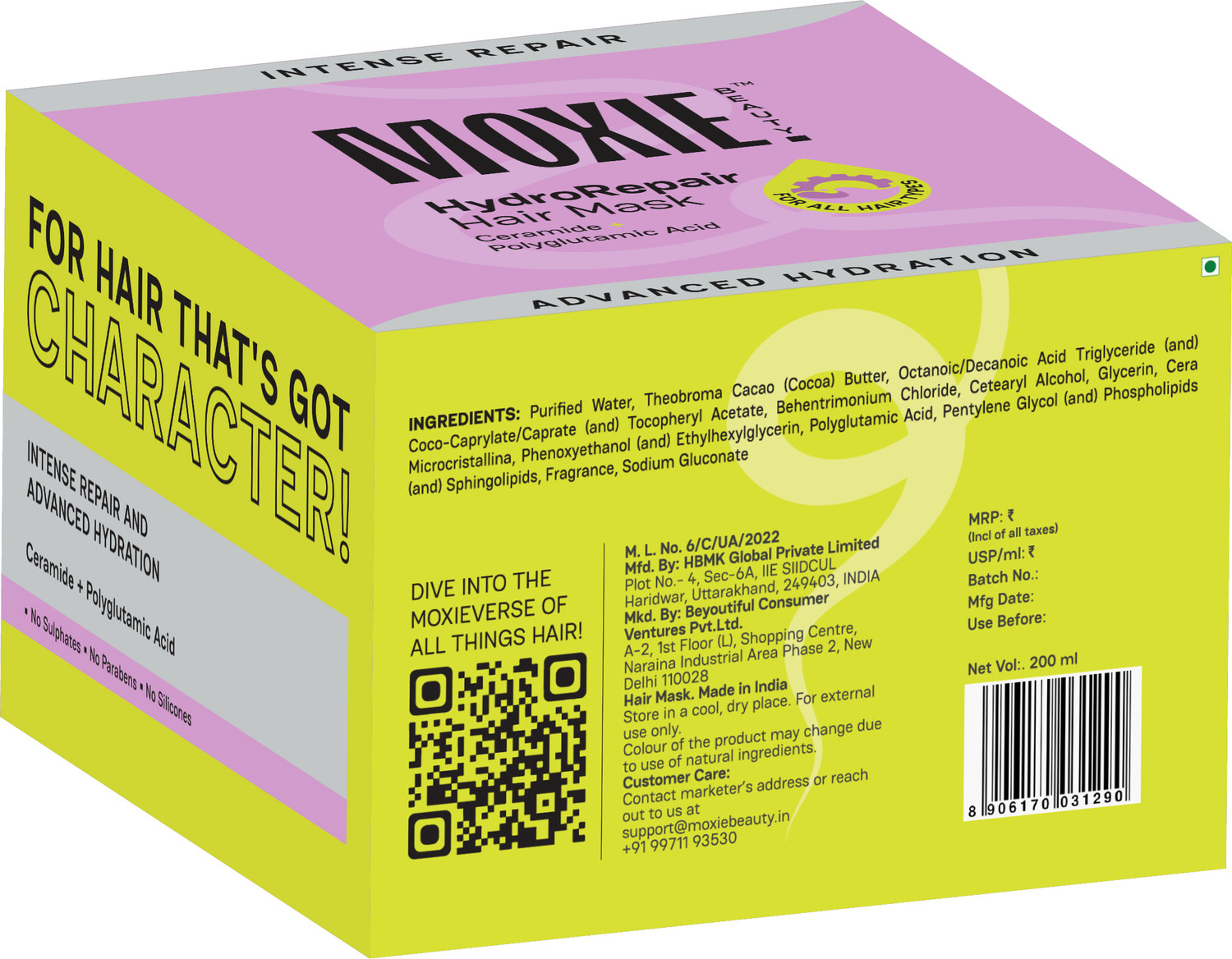 Image of MOXIE BEAUTY HydroRepair Hair Mask Intense Repair & Deep Hydration for Dry & Damaged Hair (200 ml)