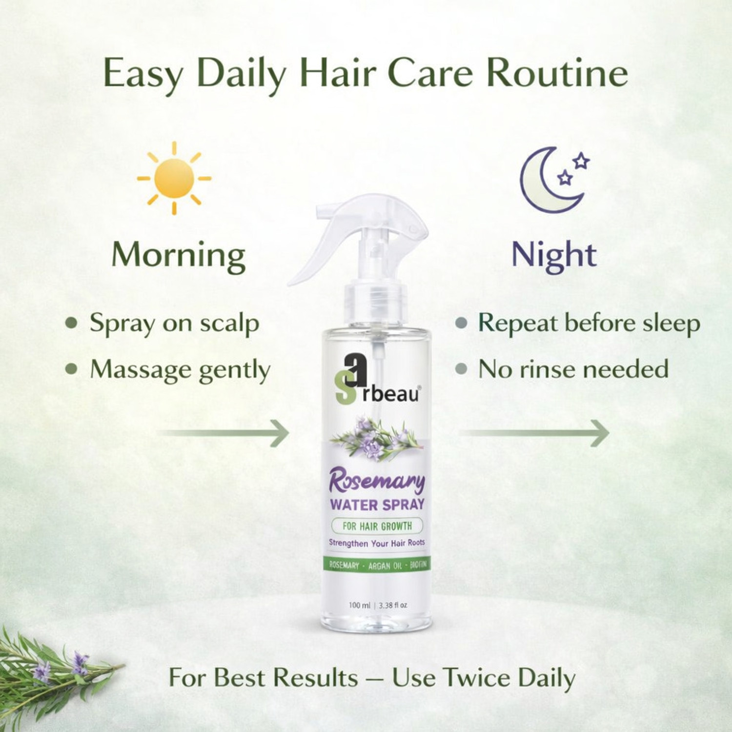 Image of Sarbeau Rosemary Water Spray for Hair Growth with Biotin and Argan 191