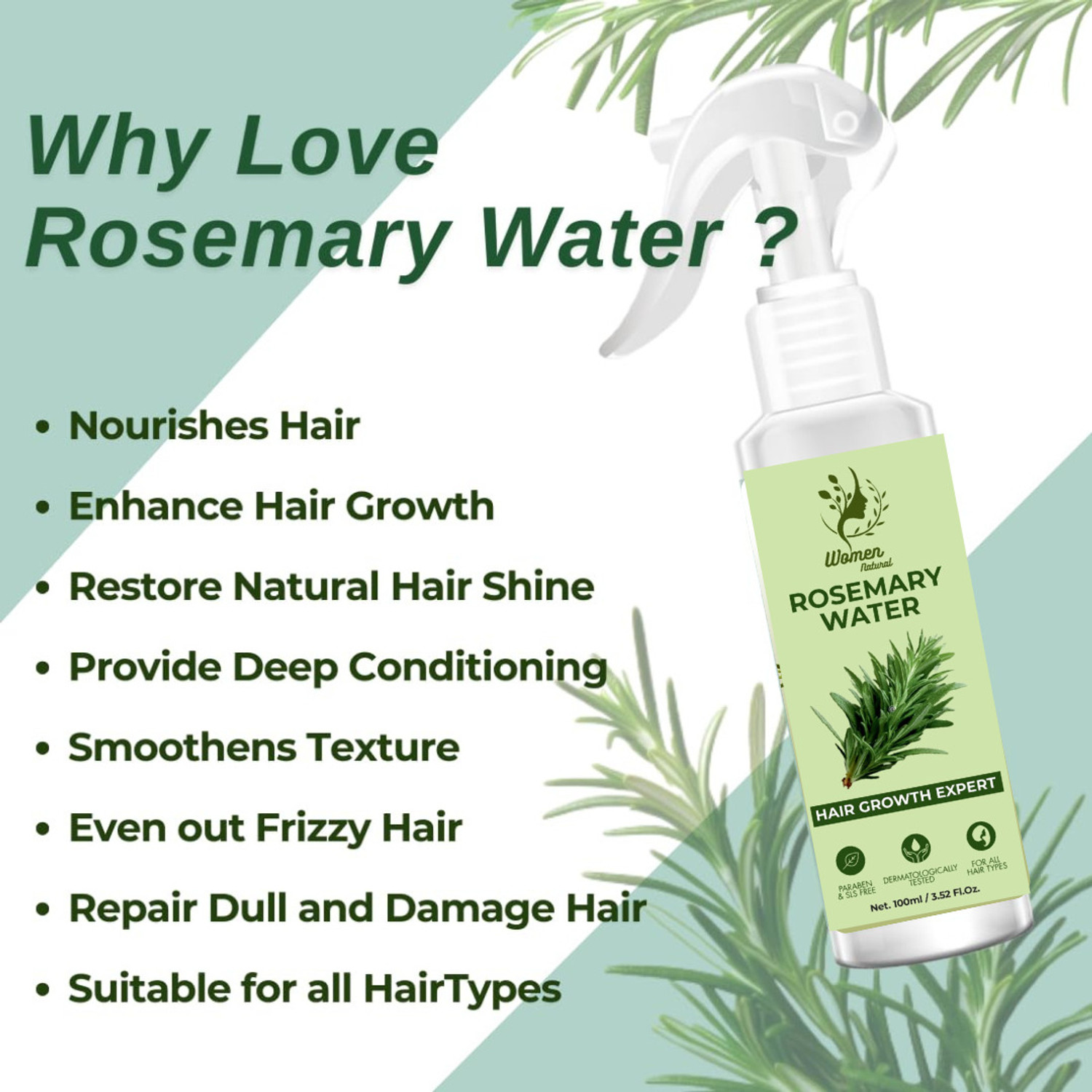 Image of women natural Rosemary Water Hair Spray for Hair Growth, Hair Fall Control 03