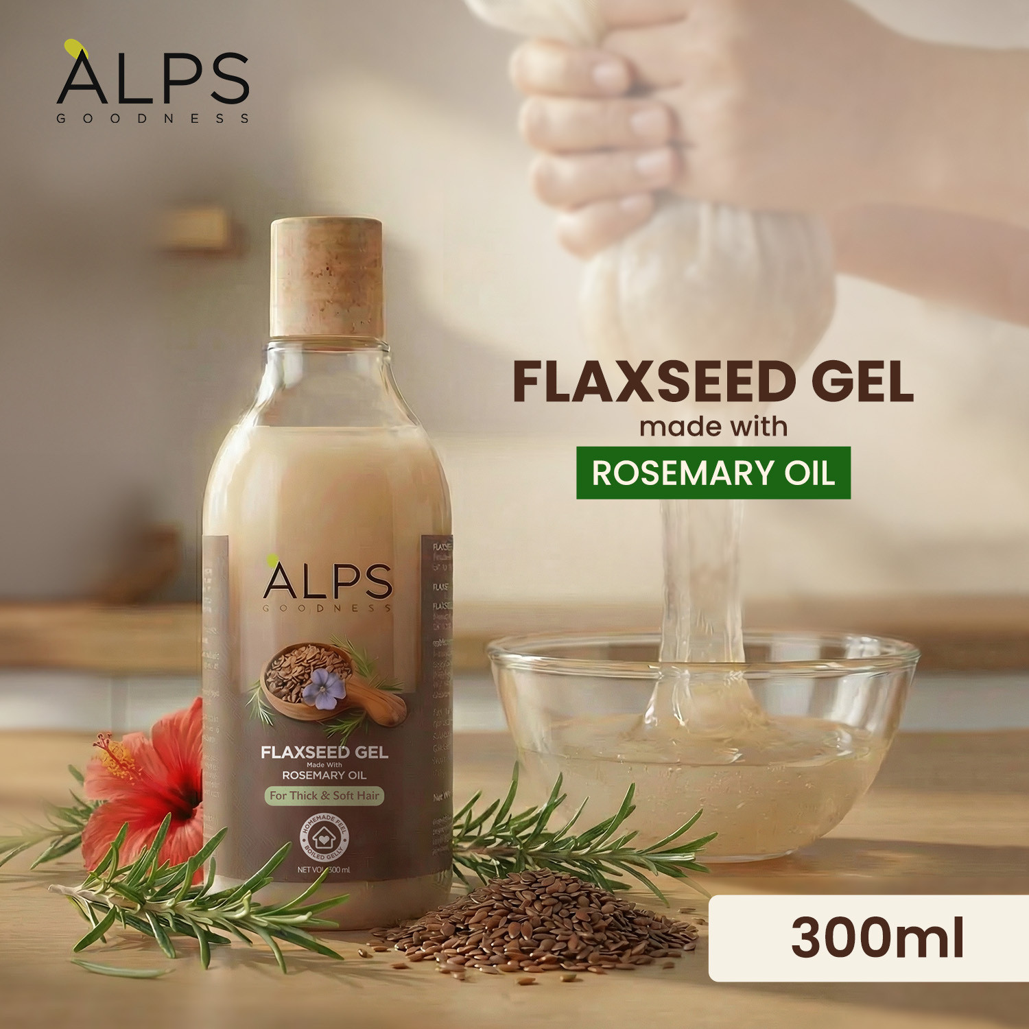Image of Alps Goodness Rosemary, Hibiscus & Flaxseed Hair Gel | Hair Mask for Strong & Soft Hair