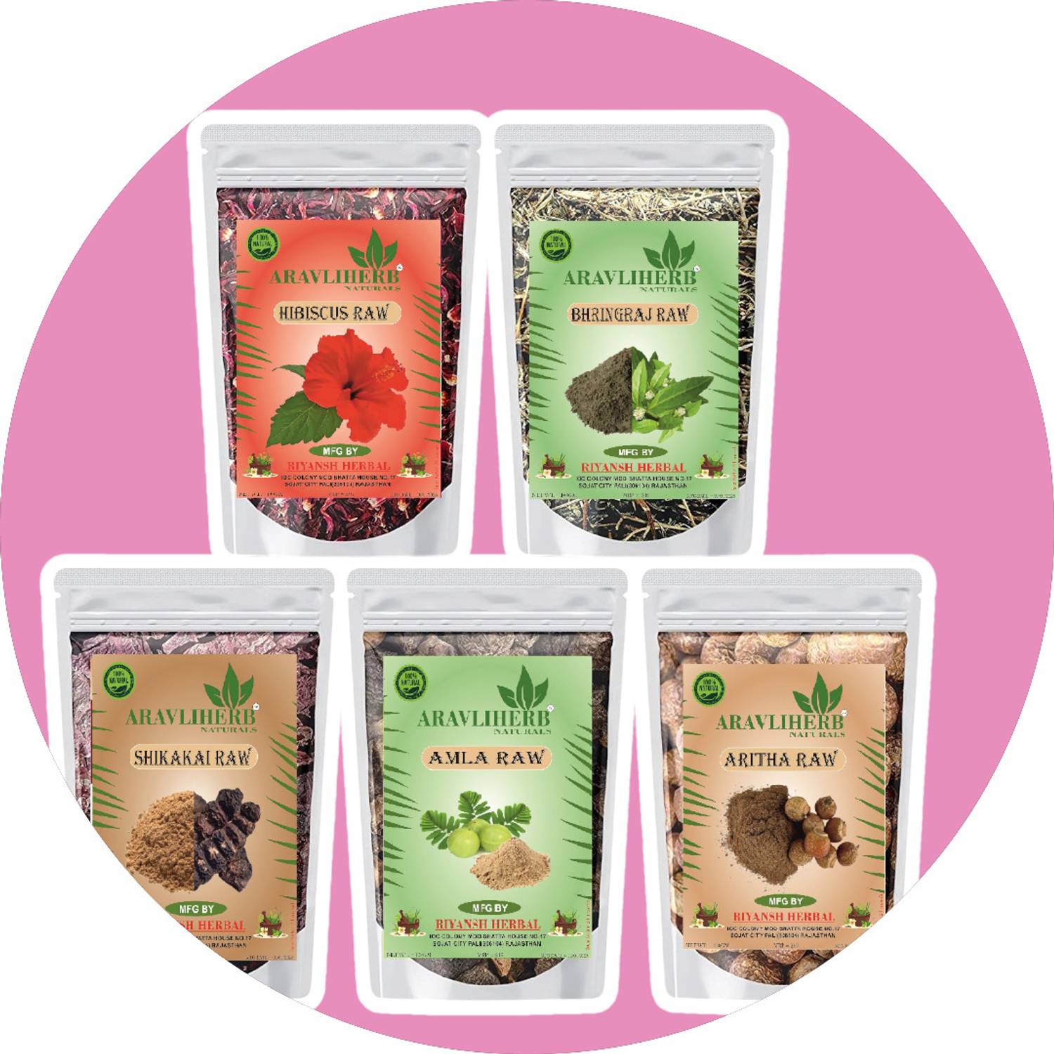 Aravliherb Amla Reetha Shikakai Bhringraj Hibiscus raw growth hair