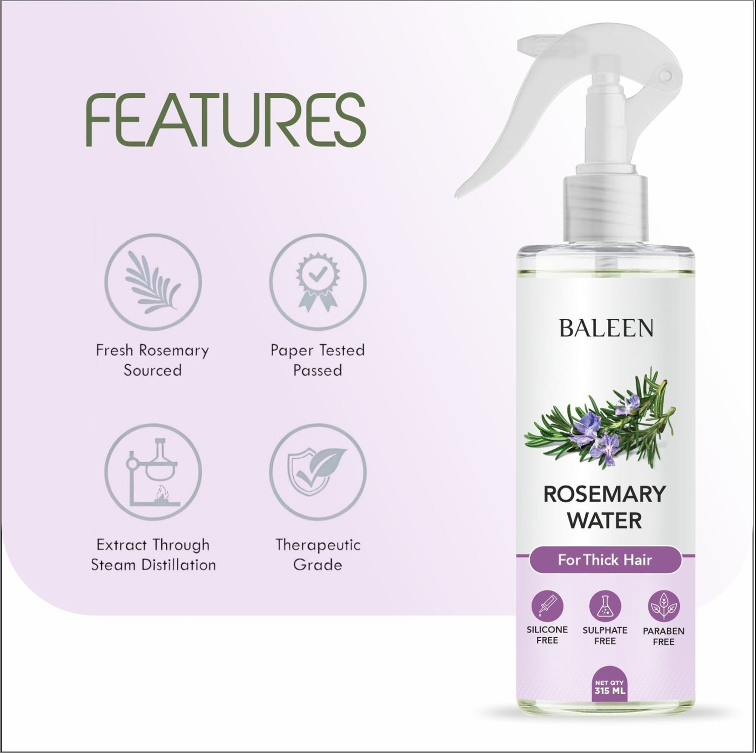 Image of BALEEN 100% Pure Rosemary Water Anti-Hair Fall Spray & Hair Fall Control, Hair Care