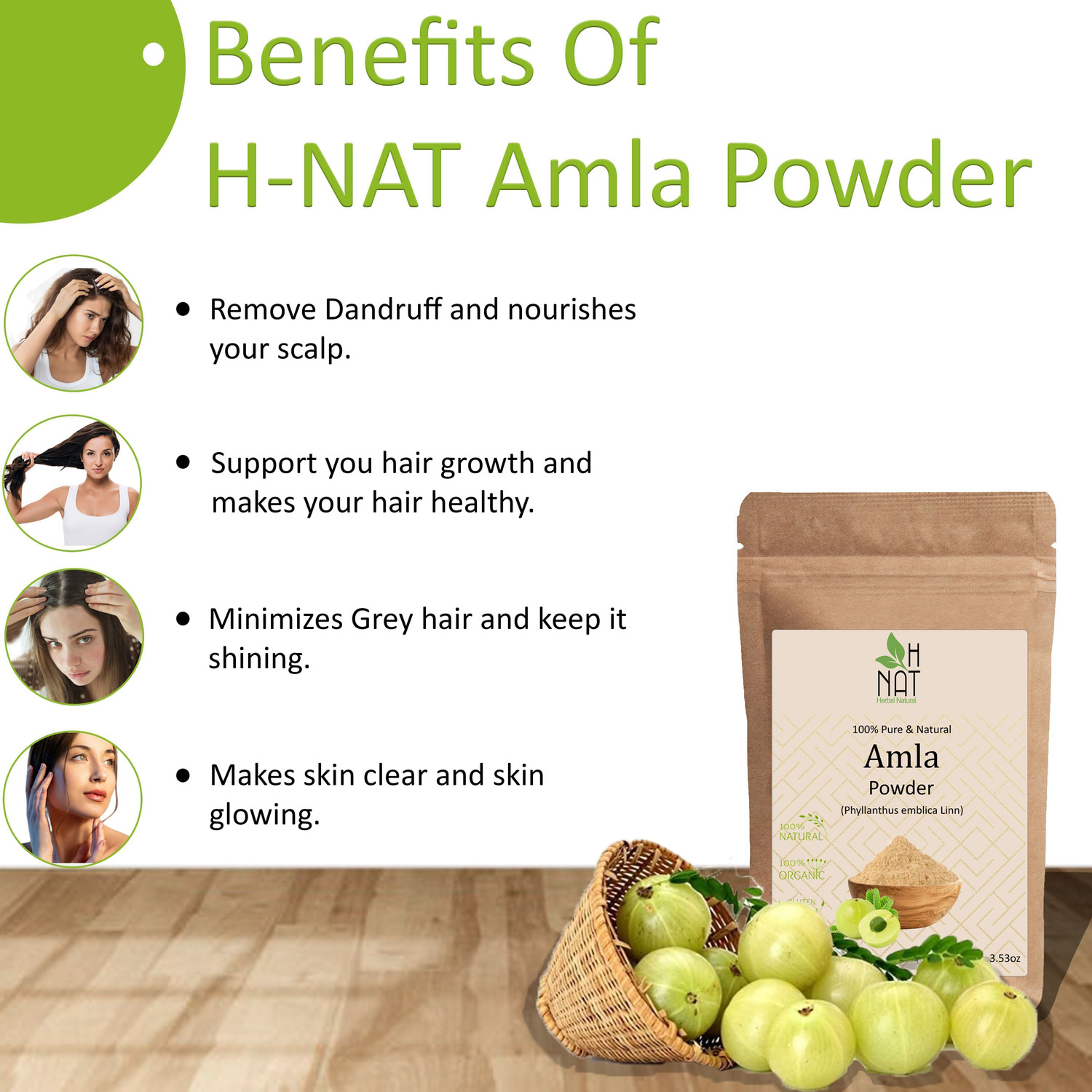Image of H NAT Amla, Reetha, Shikakai, Bhringraj Powder - Hair Pack Combo Pack