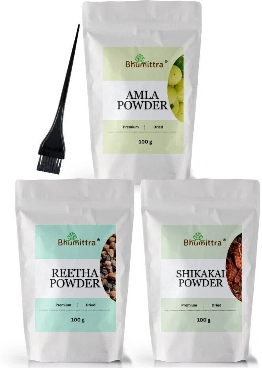 Bhumittra Amla Reetha Shikkakai Powder for Hair - 300 g (Pack of 3 * 100g) |