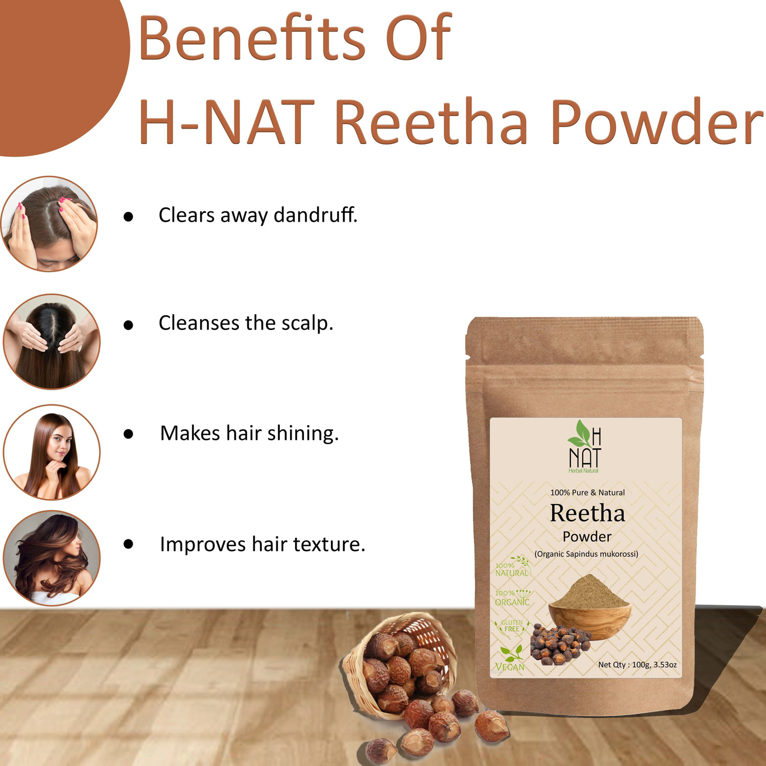 Image of H NAT Amla, Reetha, Shikakai, Bhringraj Powder - Hair Pack Combo Pack