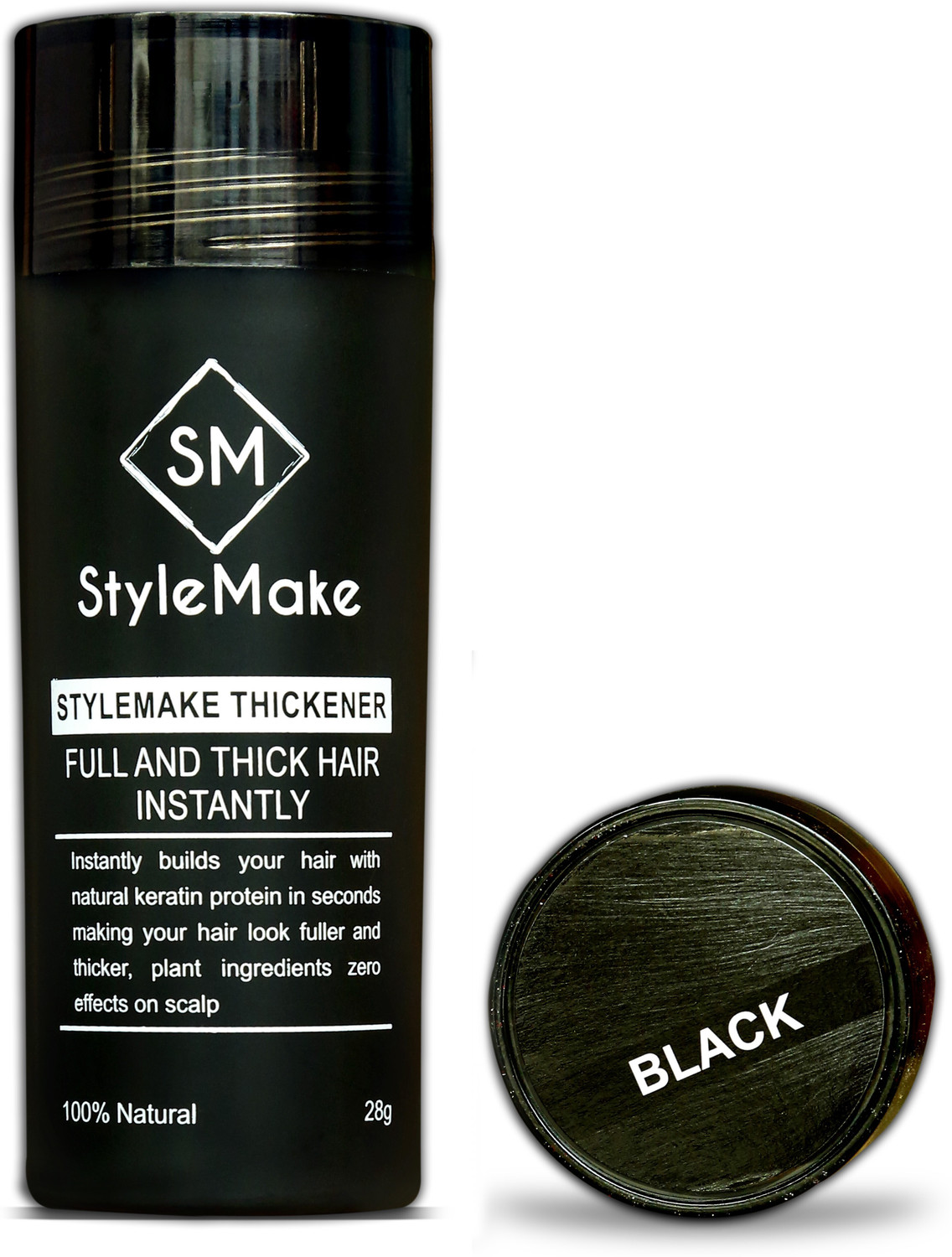 StyleMake Hair Building Fiber Instant Fuller Hair Thickener Black Men, Women Stays Hair Building Fiber Hair Volumizer Hair Building Fibers - Black