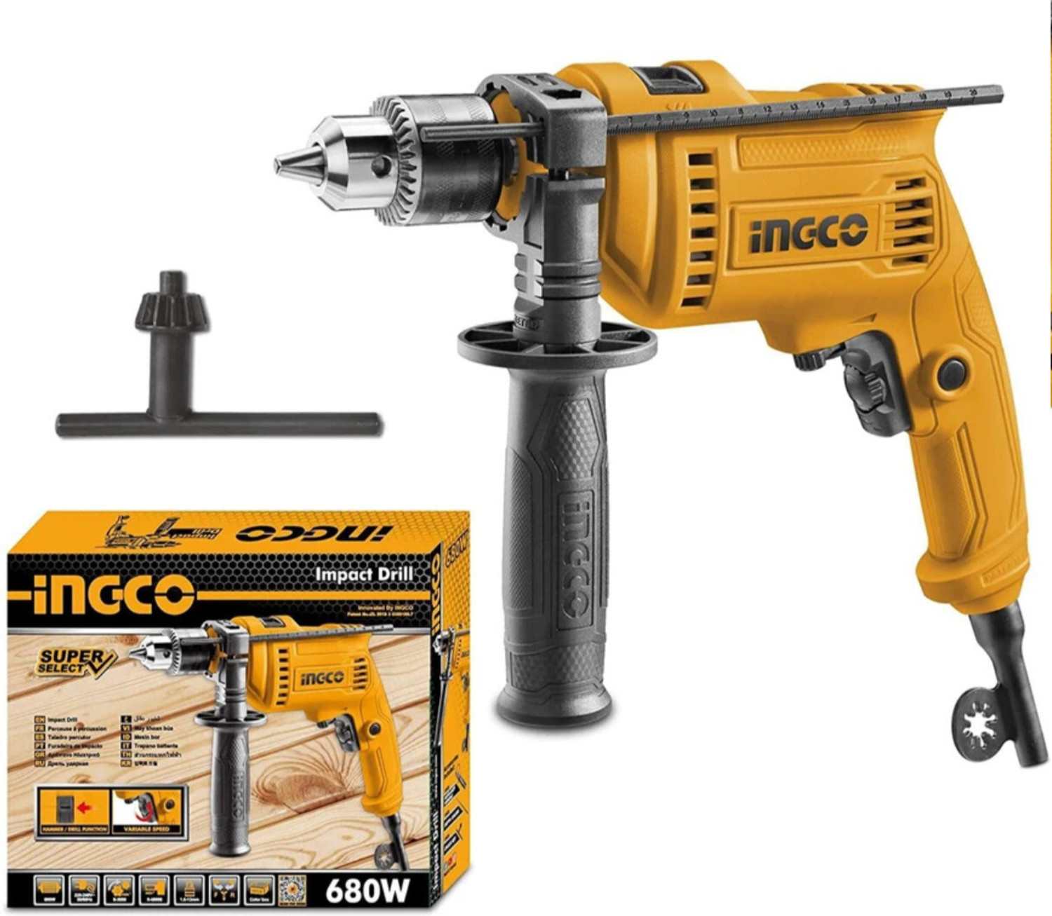 Image of INGCO Froward /Reverse Switch Electric Drill with Depth Gauge Impact Drill, 680W | 0-3000rpm | 13mm Power Hammer Drills Impact Driver